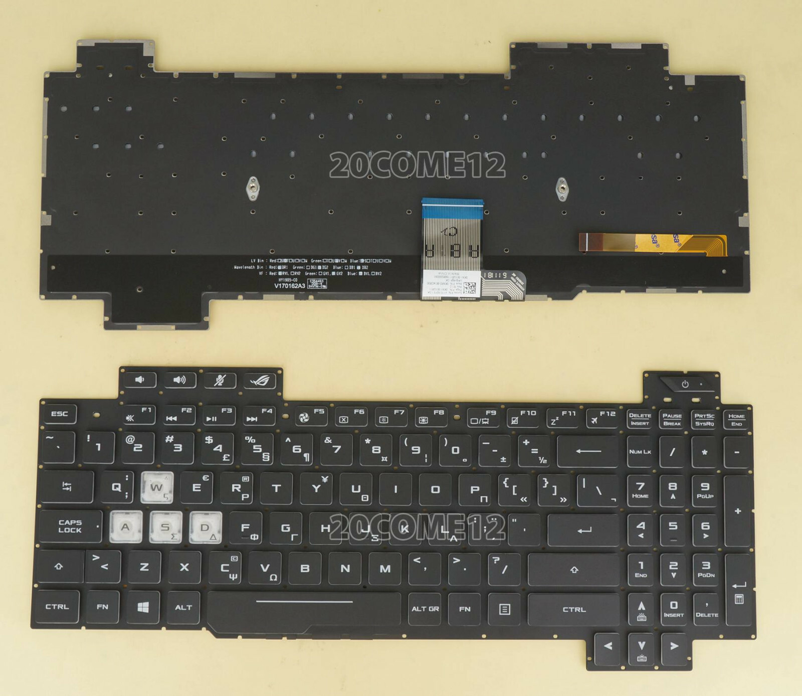 NEW FOR ASUS GL504GV GL504GW KEYBOARD Color backlit Greek & US WASD white