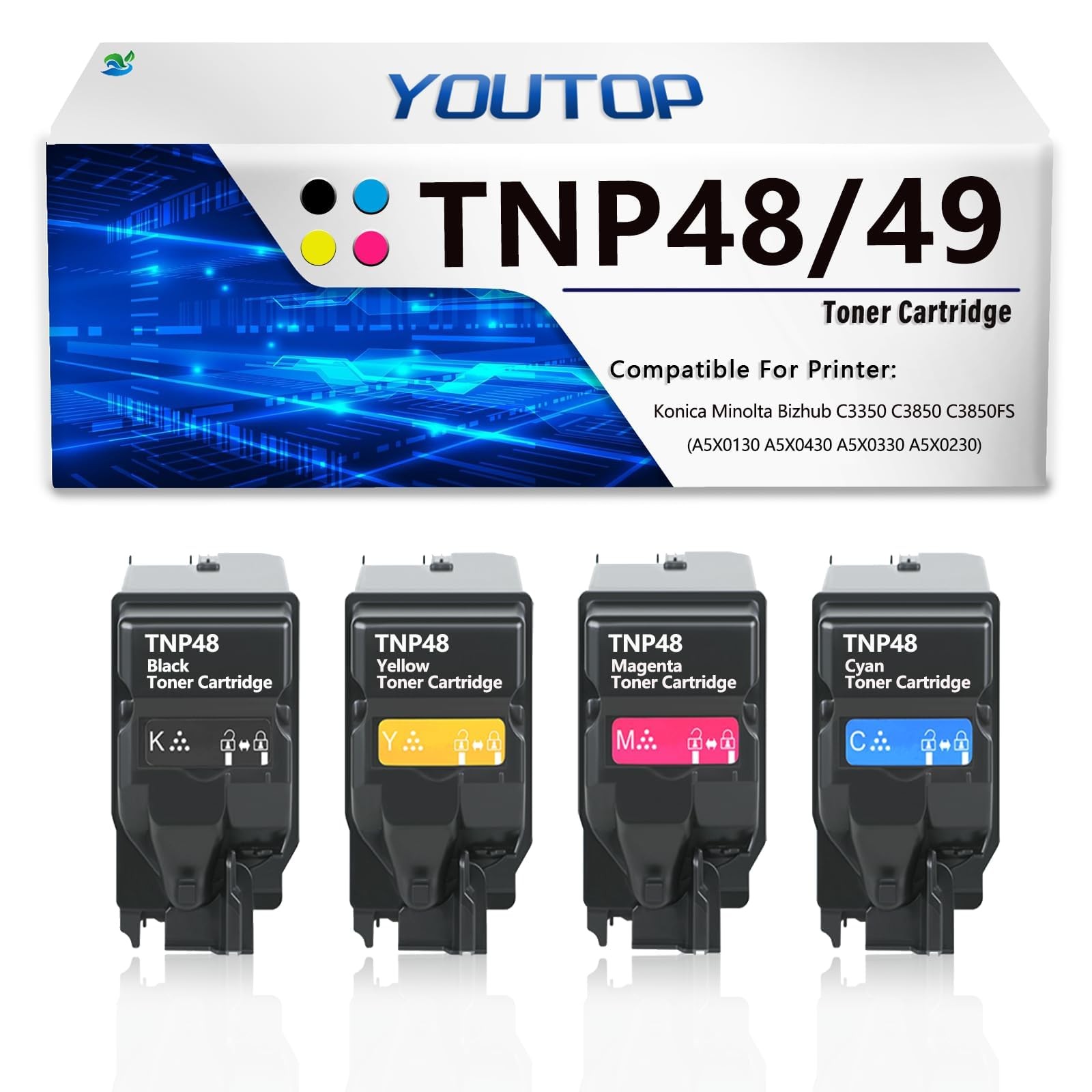 4PK TNP-48 TNP48 Toner Cartridge High Yield (A5X0130 A5X0430 A5X0330 A5X0230)...