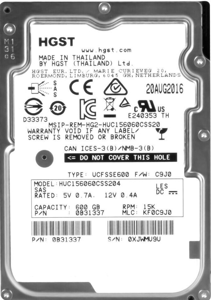 HD DRIVE HGST HUC156060CSS204 600GB 15000RPM 128MB CACHE SAS-3 12Gbps 2.5"