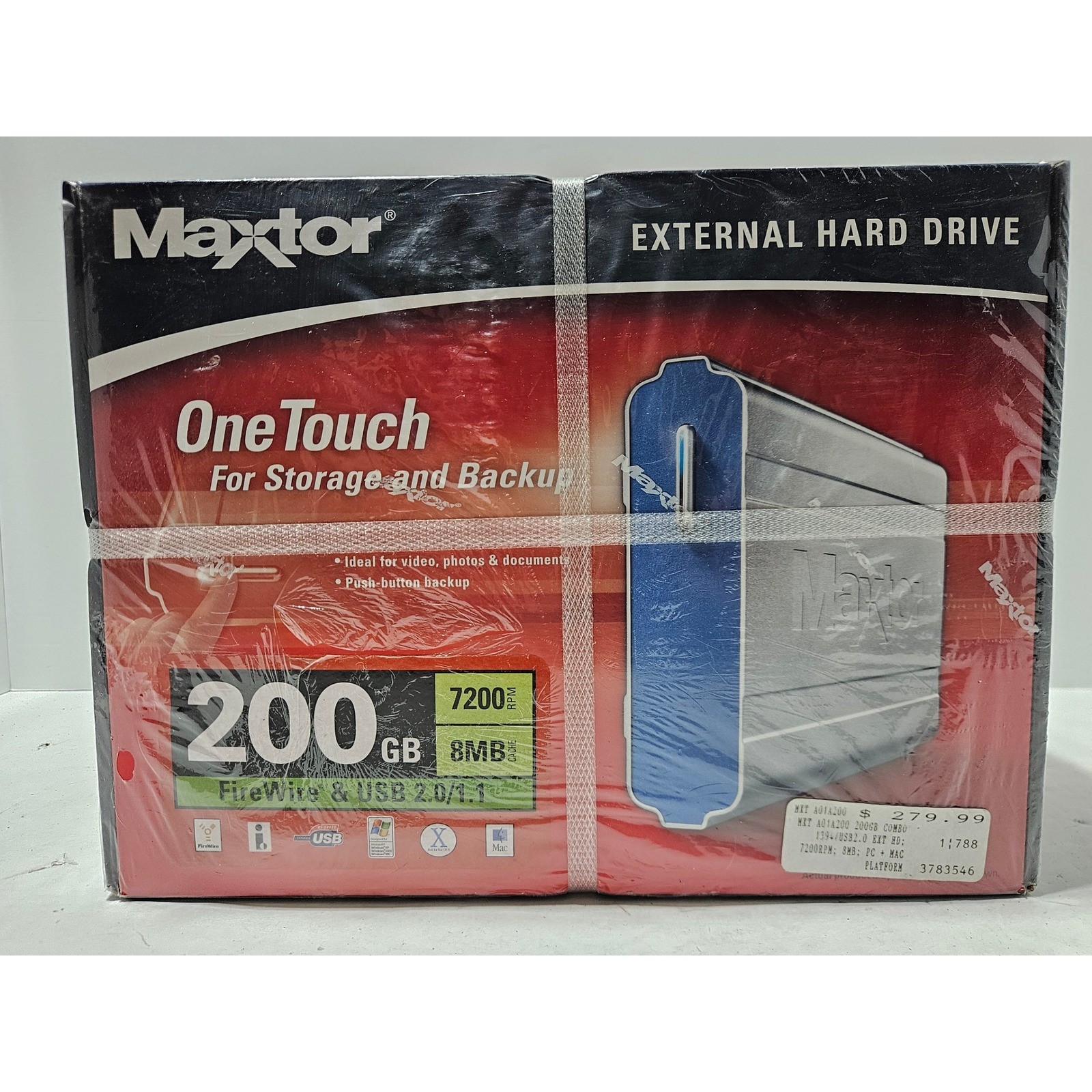 Maxtor OneTouch 200GB External Hard Drive 7200RPM 8MB FireWire USB 2.0 A01A200