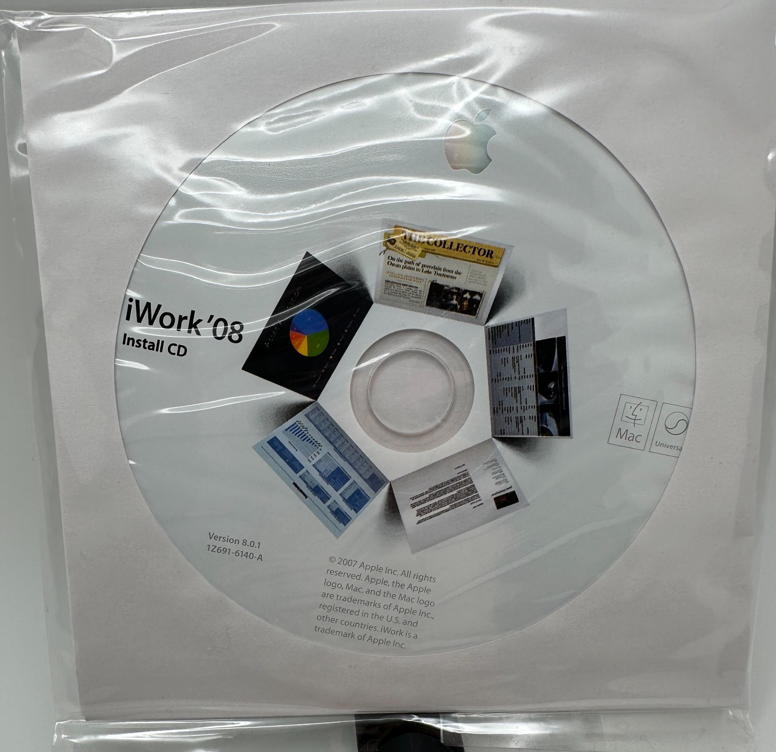 Apple iWork '08 v8.0.1 Sealed Install CD Sleeve 607-2377 Pages Numbers Keynote