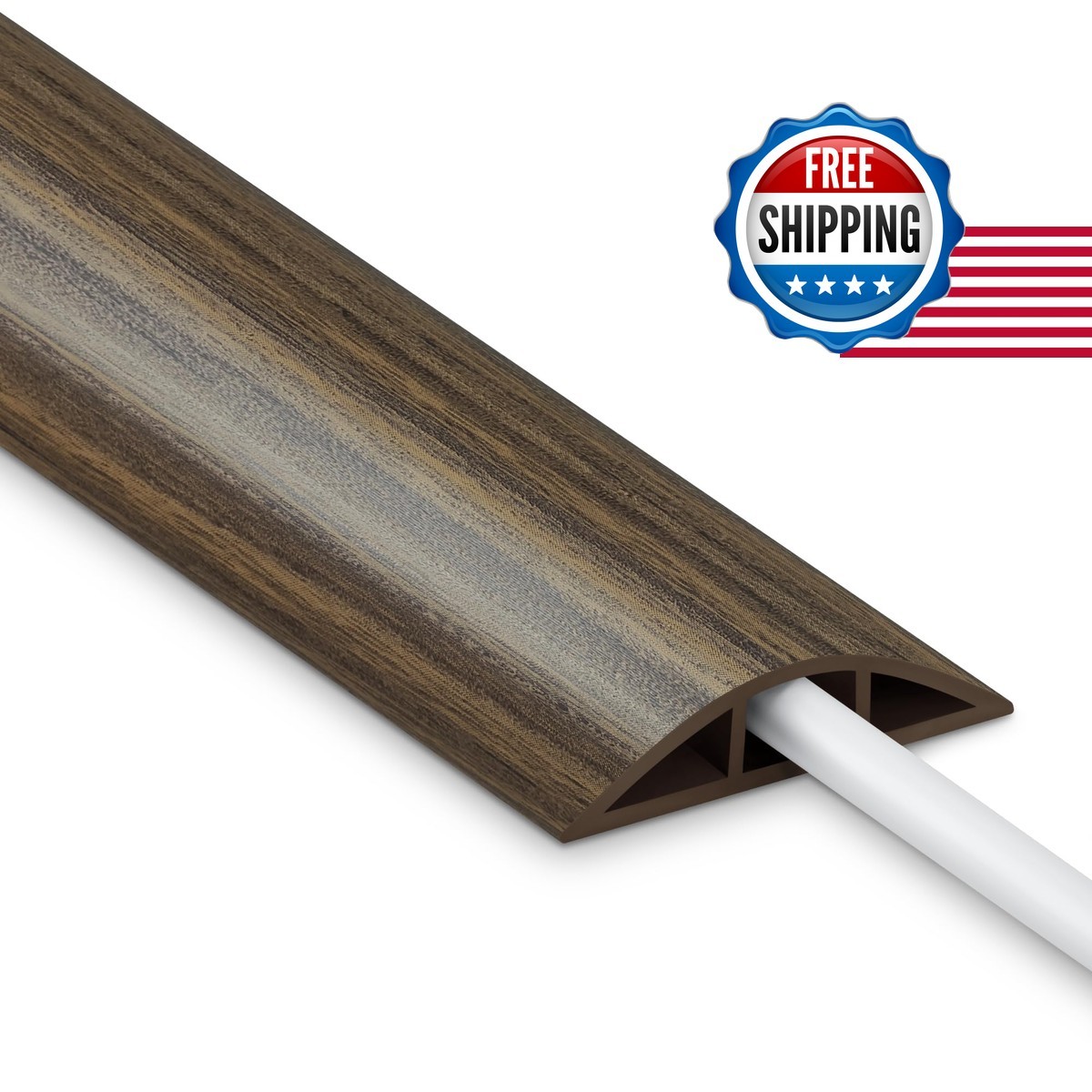 Misty Brown Wood Cord Hider 4FT Floor Wire Cover 0.47"W x 0.24"H