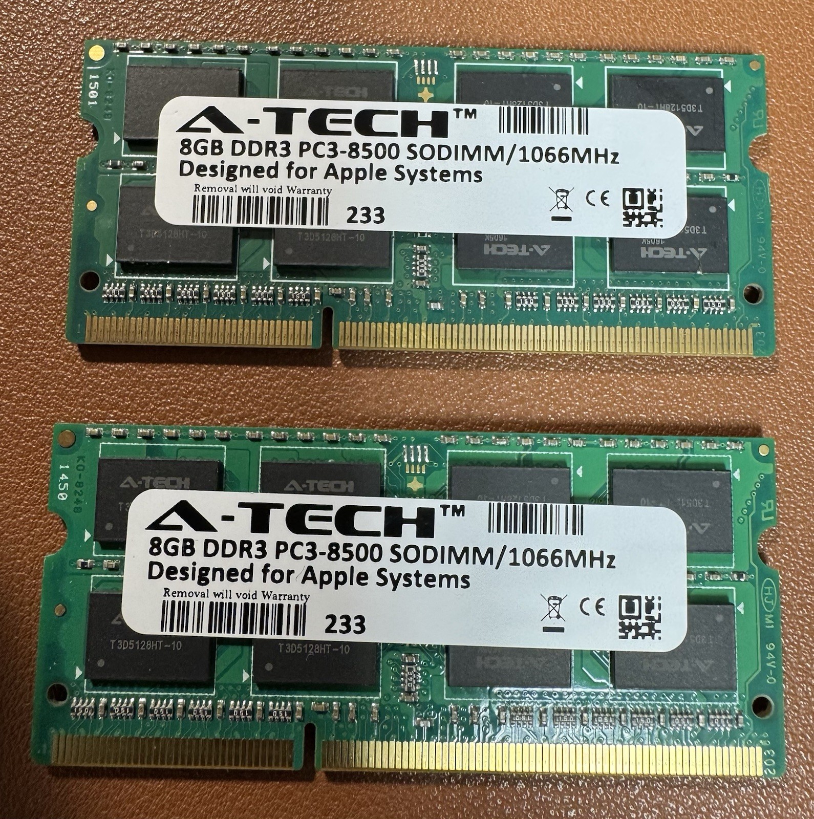 Two 8GB A-Tech DDR3 PC3-8500 SODIMM/1066MHz Memory Sticks Designed For Apple