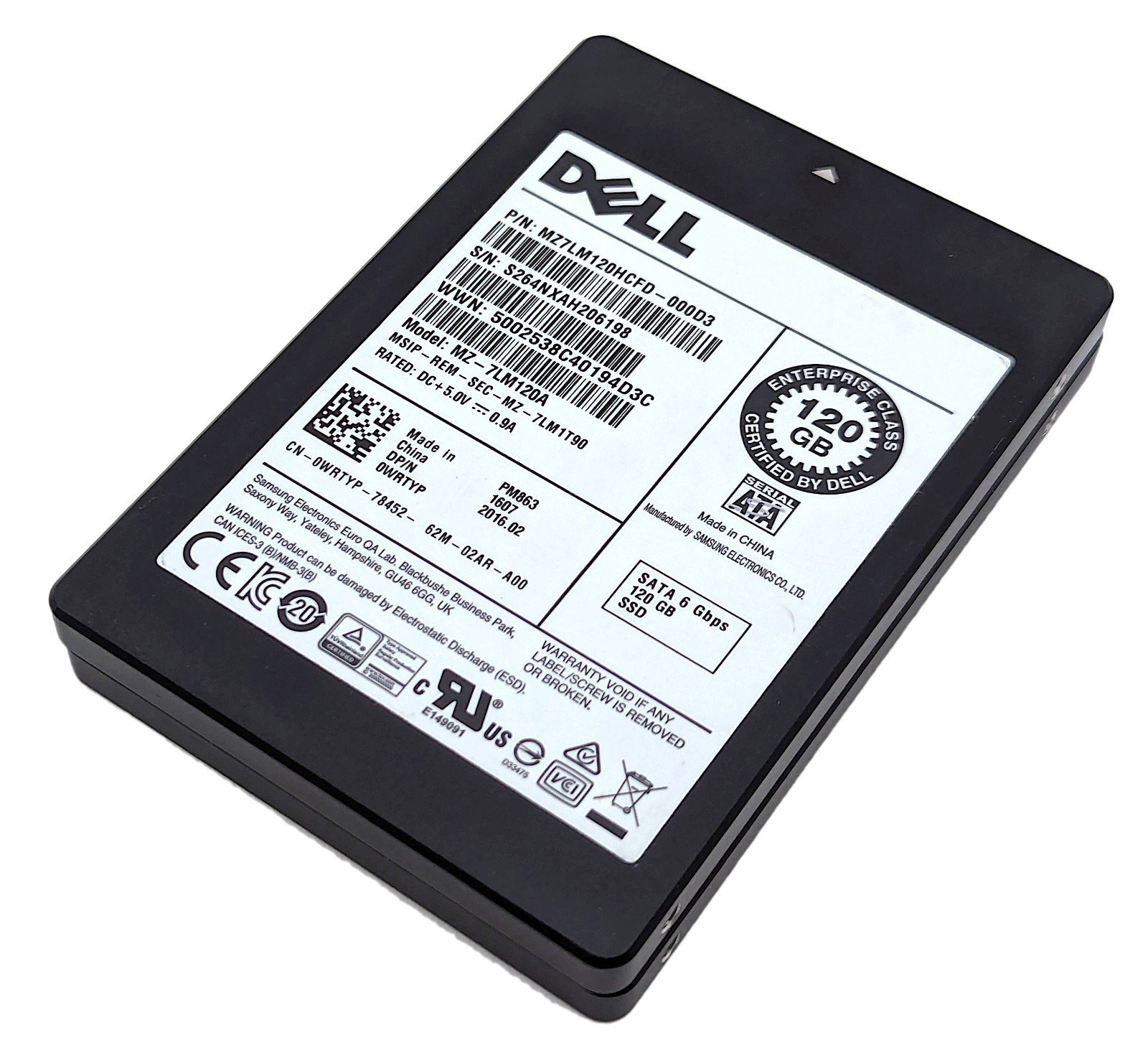 Lot of 2 Dell Samsung PM863 120GB SATA III 2.5" Enterprise SSD 0WRTYP MZ-7LM120A