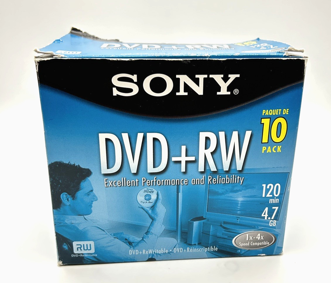Sony DVD+RW 10 Pack 120 Min 4.7GB Rewritable 1x-4x Blank Discs New Open Box