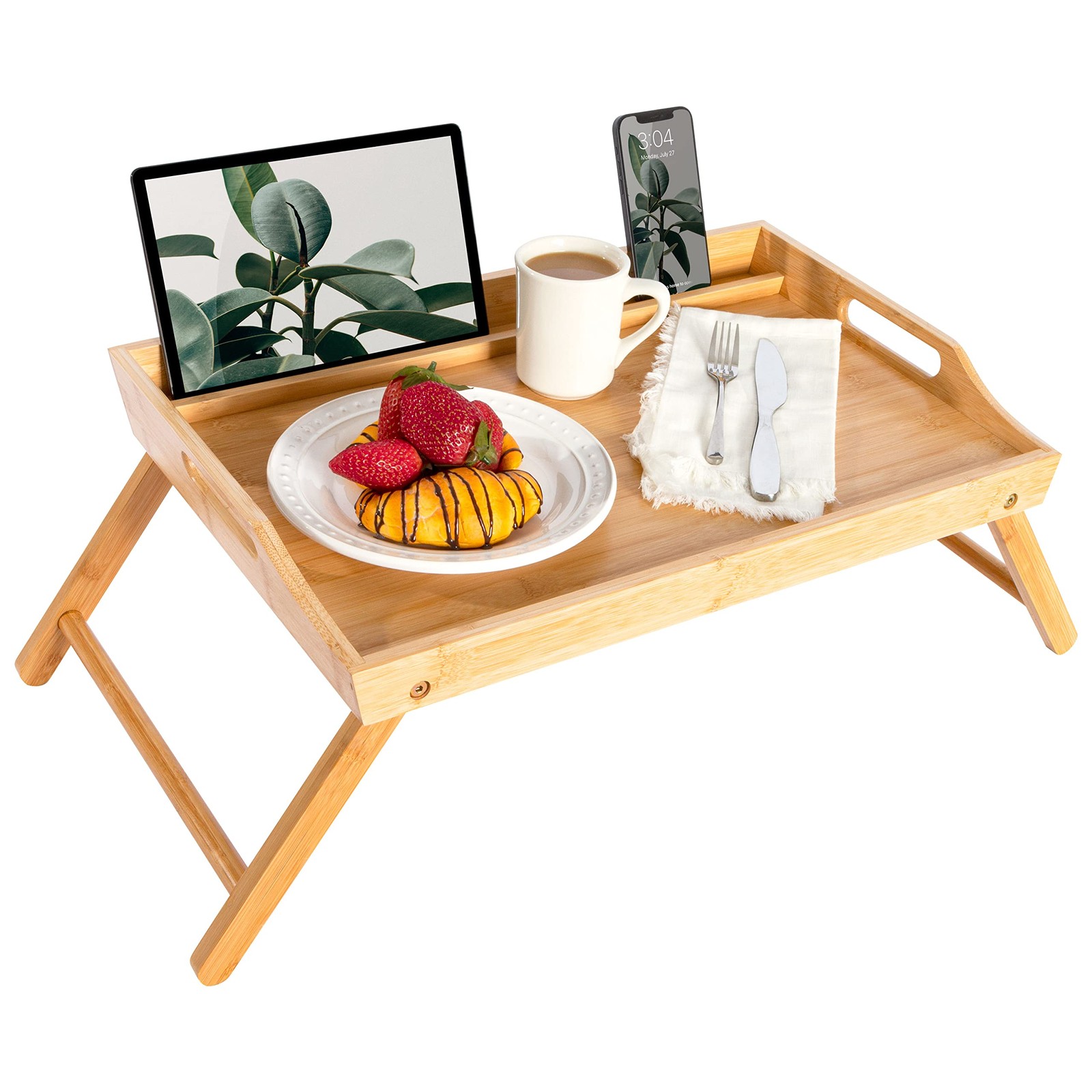 Wood Bed Tray Natural Bamboo Fits 17.3 Inch Laptops Breakfast Serving Board