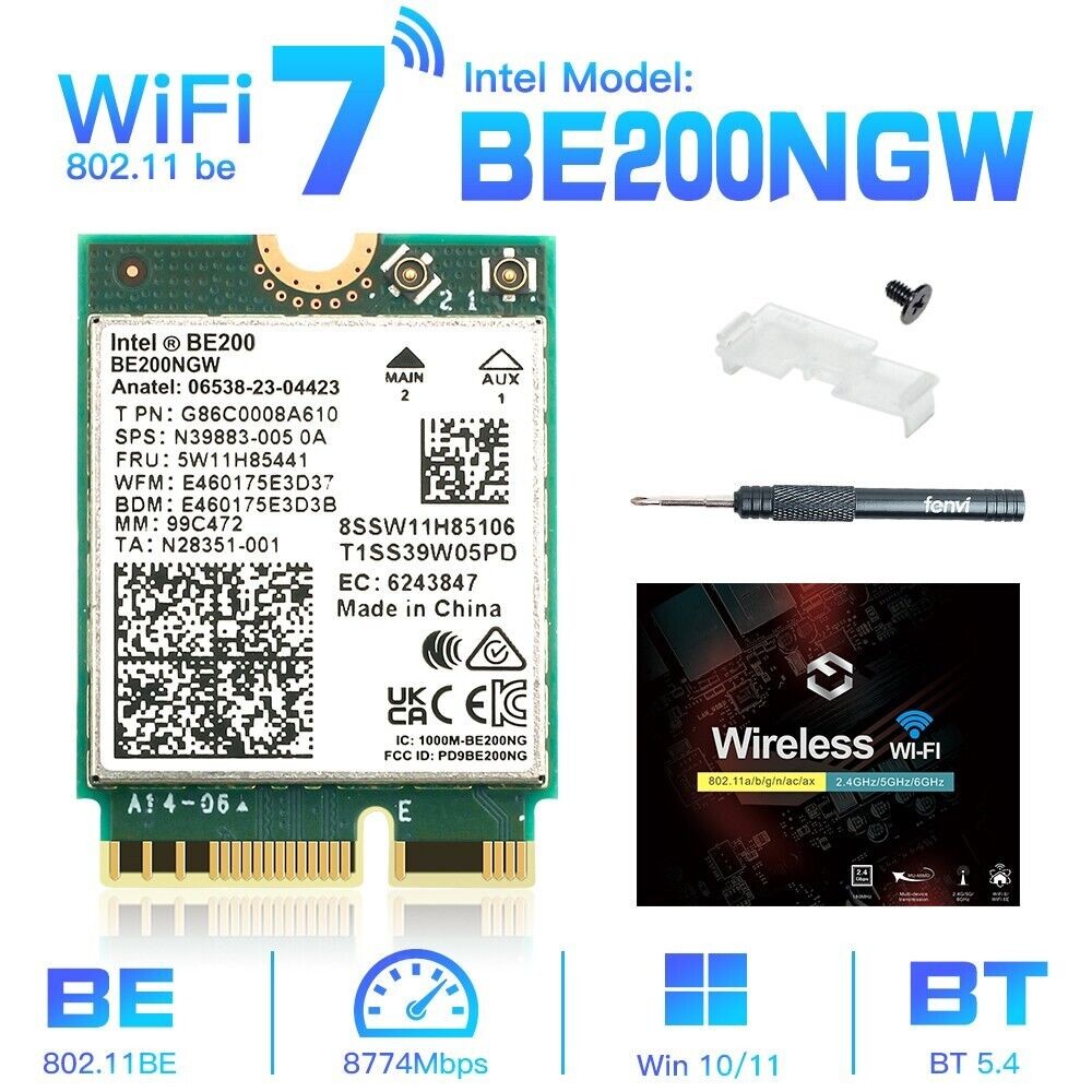 Intel BE200 Wi-Fi 7 Wireless Network Card Tri-Band BT 5.4 M.2 NGFF Interface Kit
