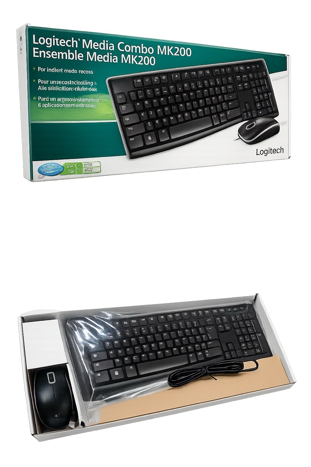Logitech MK200 Wired Keyboard & Mouse Combo USB Black New Open Box