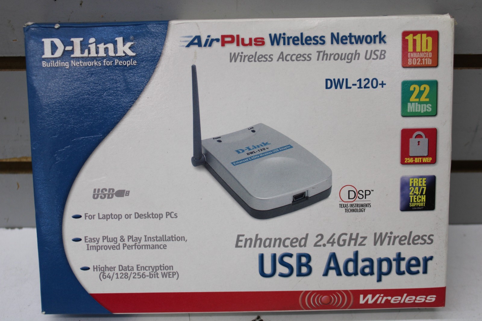 D-Link Airplus Wireless Network Enhanced 2.4GHz USB Adapter DWL-120 NEW