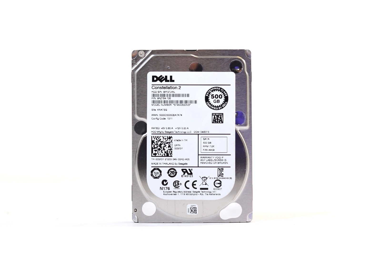 Dell ST9500620NS 500GB 2.5" 6Gb/s 7.2K RPM SATA HDD Dell P/N: 000X3Y Tested