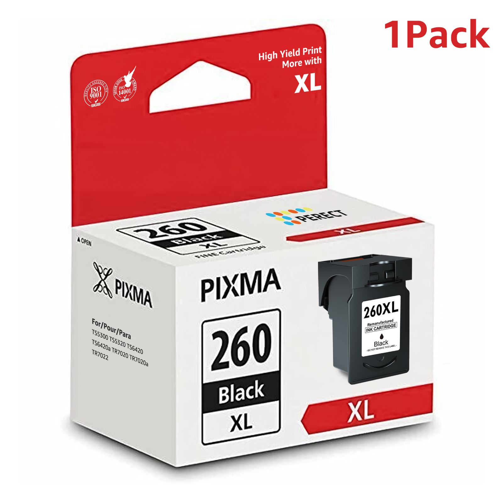 1PK PG-260XL Black Ink Cartridge Replace For Canon 260XL Ink PIXMA TS5320 TS6420