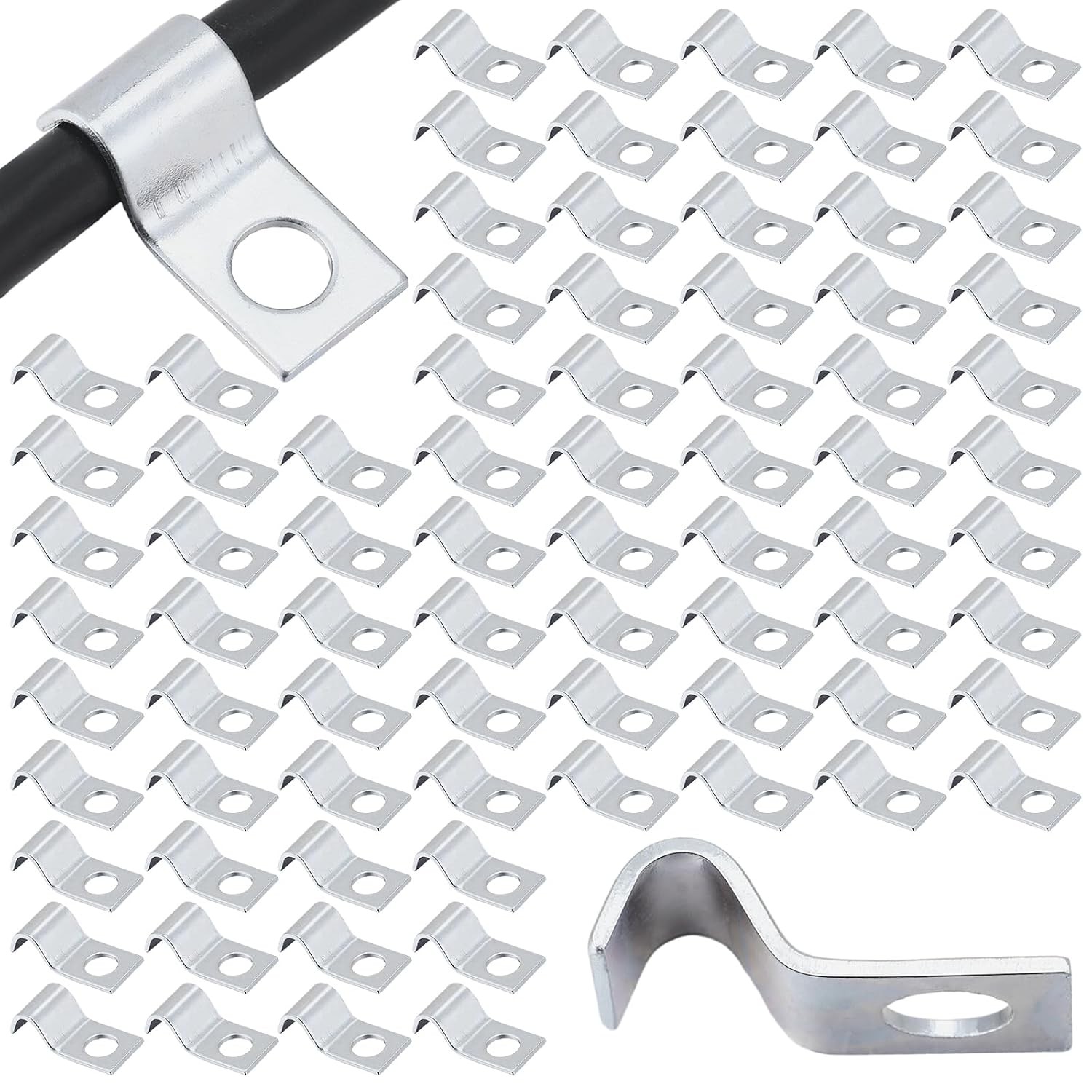 100 Pcs Silver Cable Wire Screw Clips 1/4 Inch, Zinc Plated Steel Clamp Outdoor