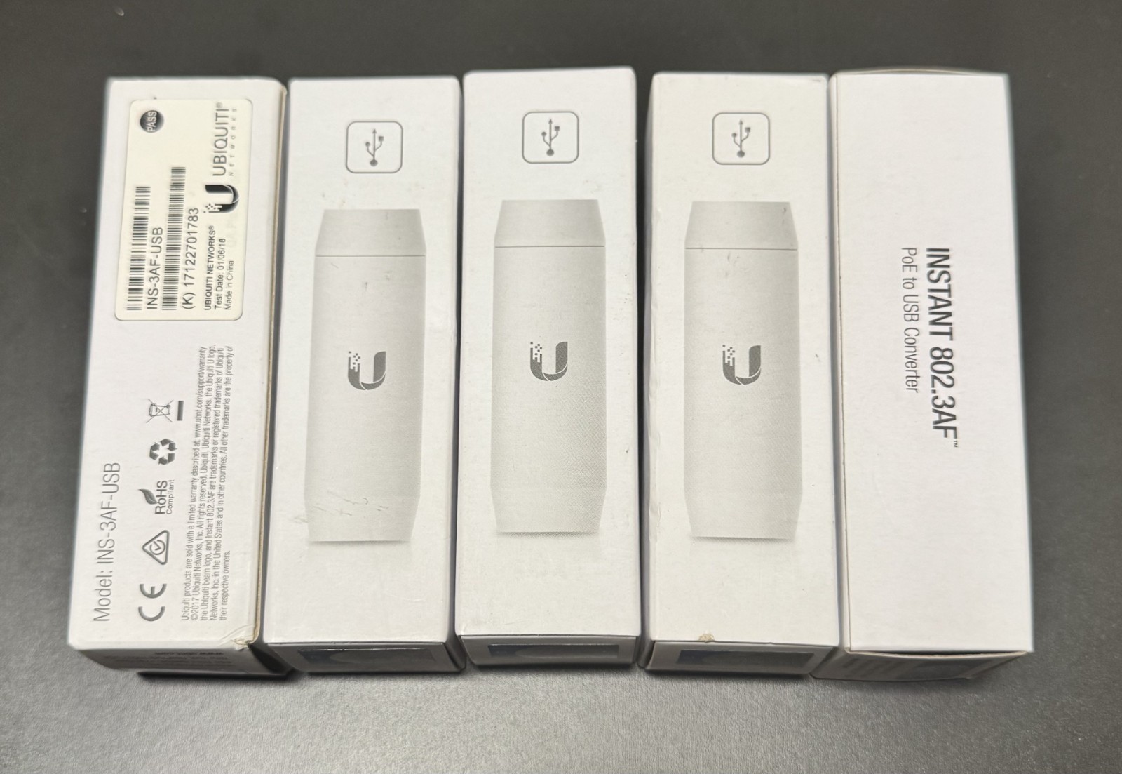 New in Box Lot of 5 Ubiquiti INS-3AF-USB Instant 802.3AF PoE to USB Converter