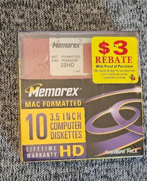 Memorex HD Rainbow Disks Diskettes 3.5" MAC Formatted 10 Pack Case Sealed 2SHD
