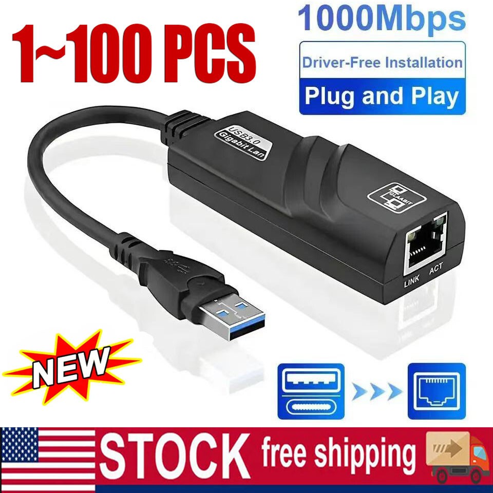 USB 3.0 Gigabit Ethernet LAN RJ45 1000Mbps Network Adapter For Windows PC LOT