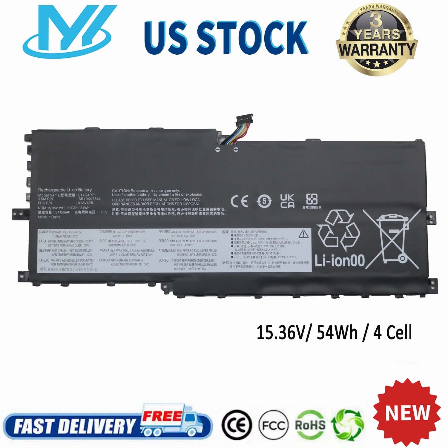✅L17M4P73 L17C4P71 01AV474 Laptop Battery For Lenovo ThinkPad X1 Yoga 2018 New