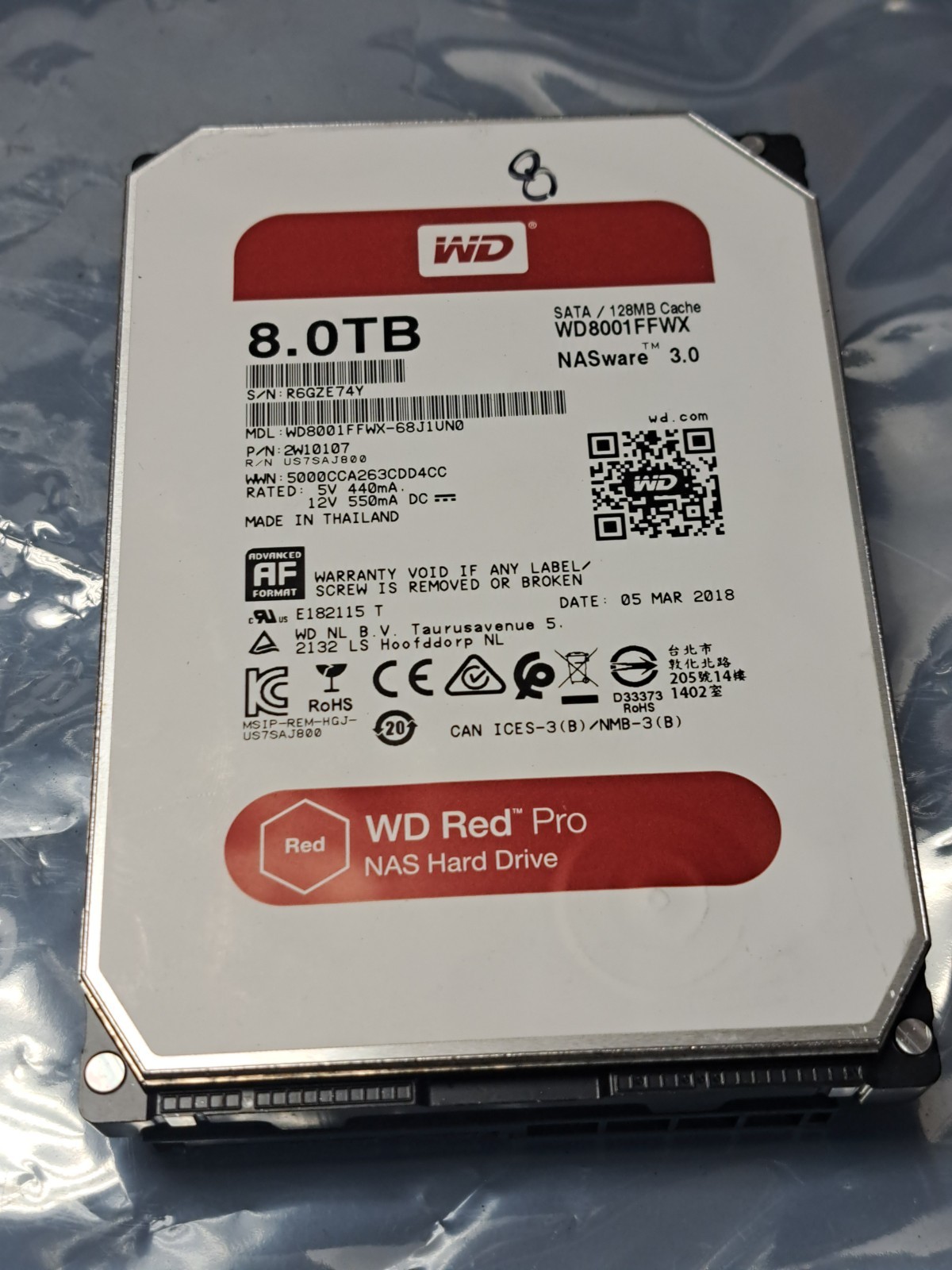 WD Red Pro 8TB 7200RPM 3.5" SATA NAS Hard Drive WD8001FFWX 128MB Cache