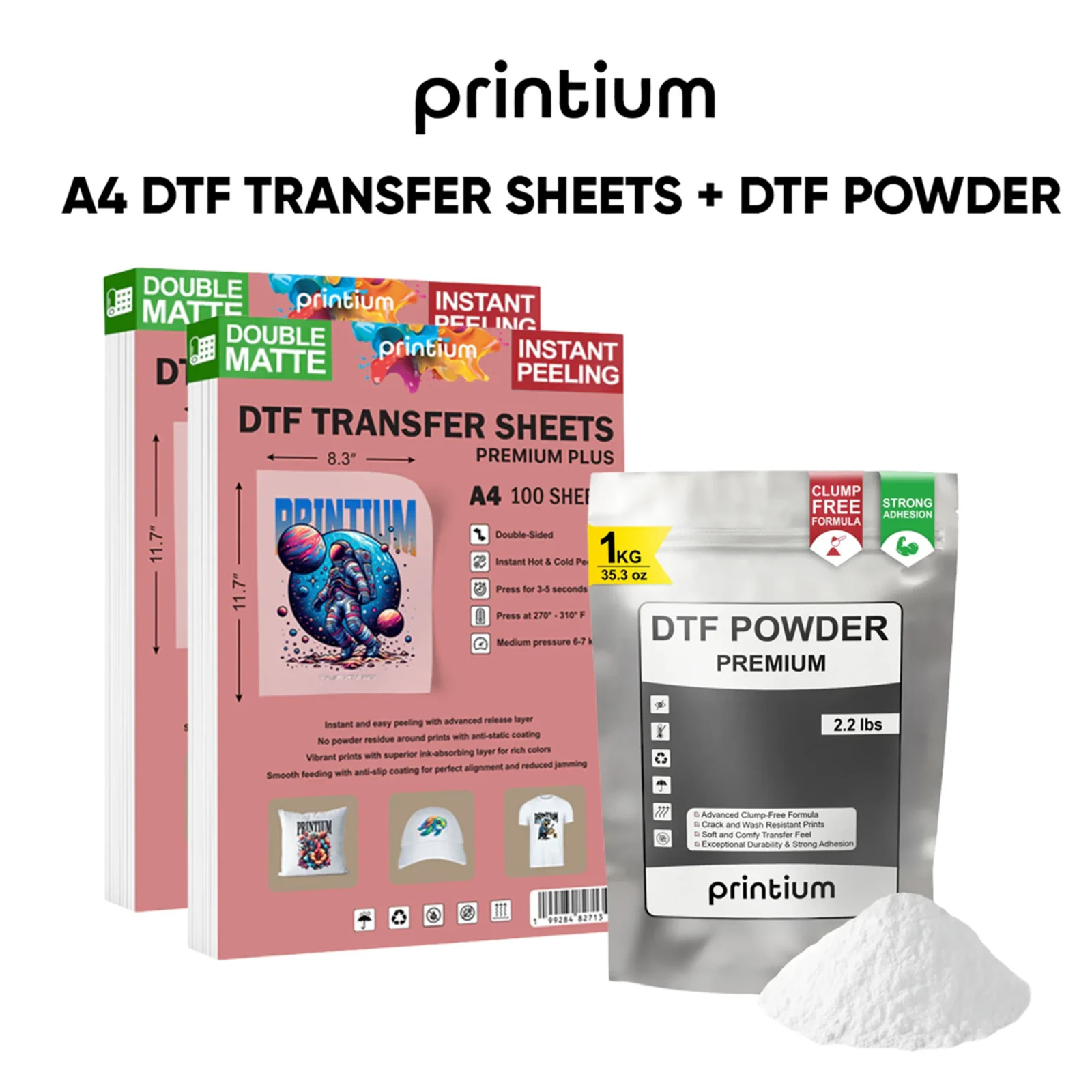 Premium Plus  2 x 100-pack A4 DTF Film Sheets and DTF Powder Bundle 2.2 lbs
