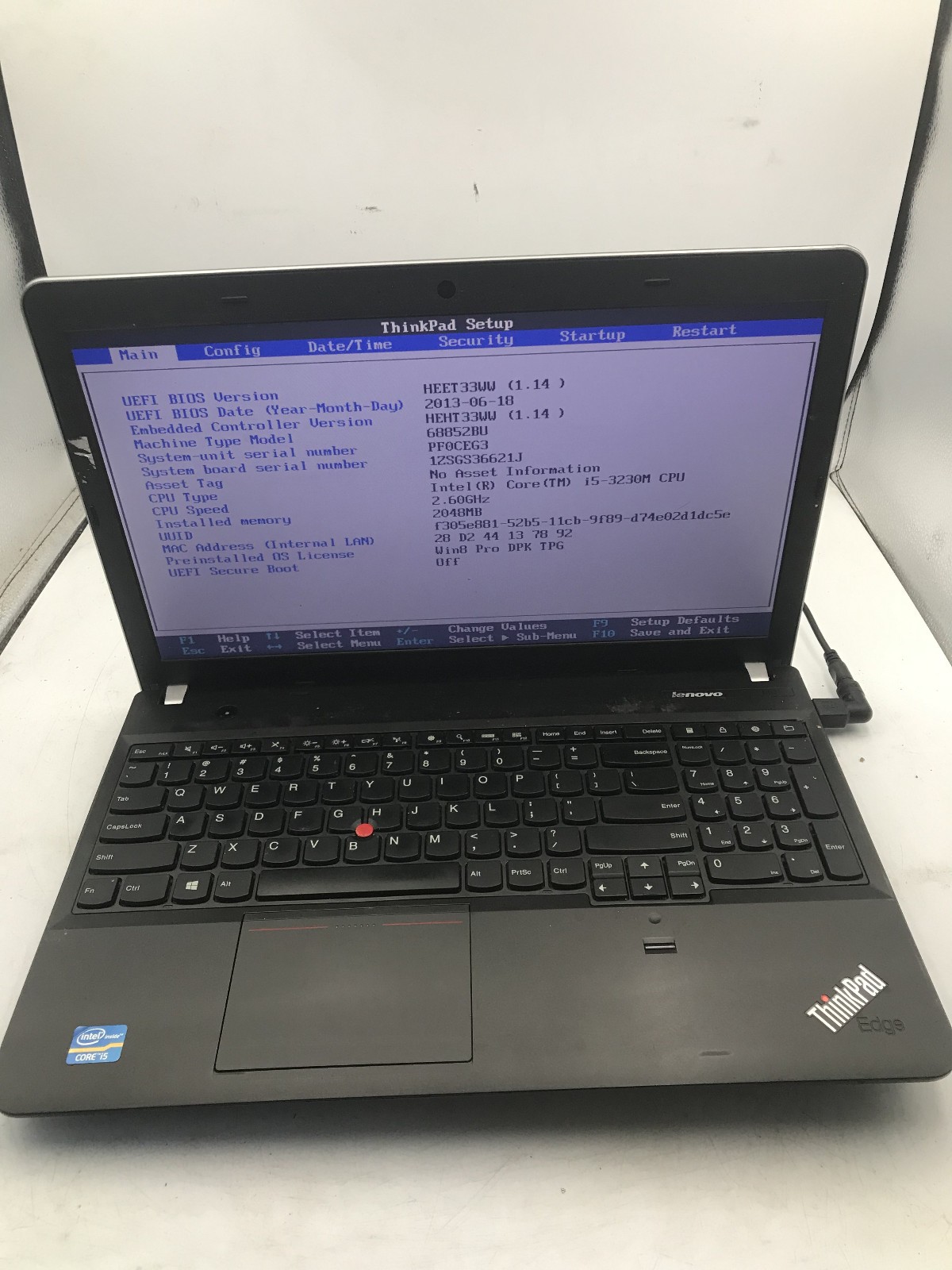 LENOVO THINKPAD E531 - BOOTS TO BIOS - INTEL I5 3230M - NO RAM - READ DESC - BB
