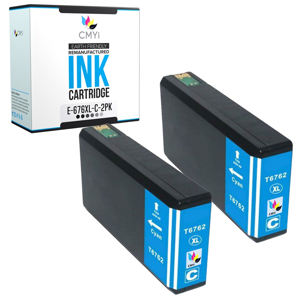 CMYi 2-Pack Compatible T676XL Cyan Ink for Epson WorkForce Pro WF-4010 WF-4020