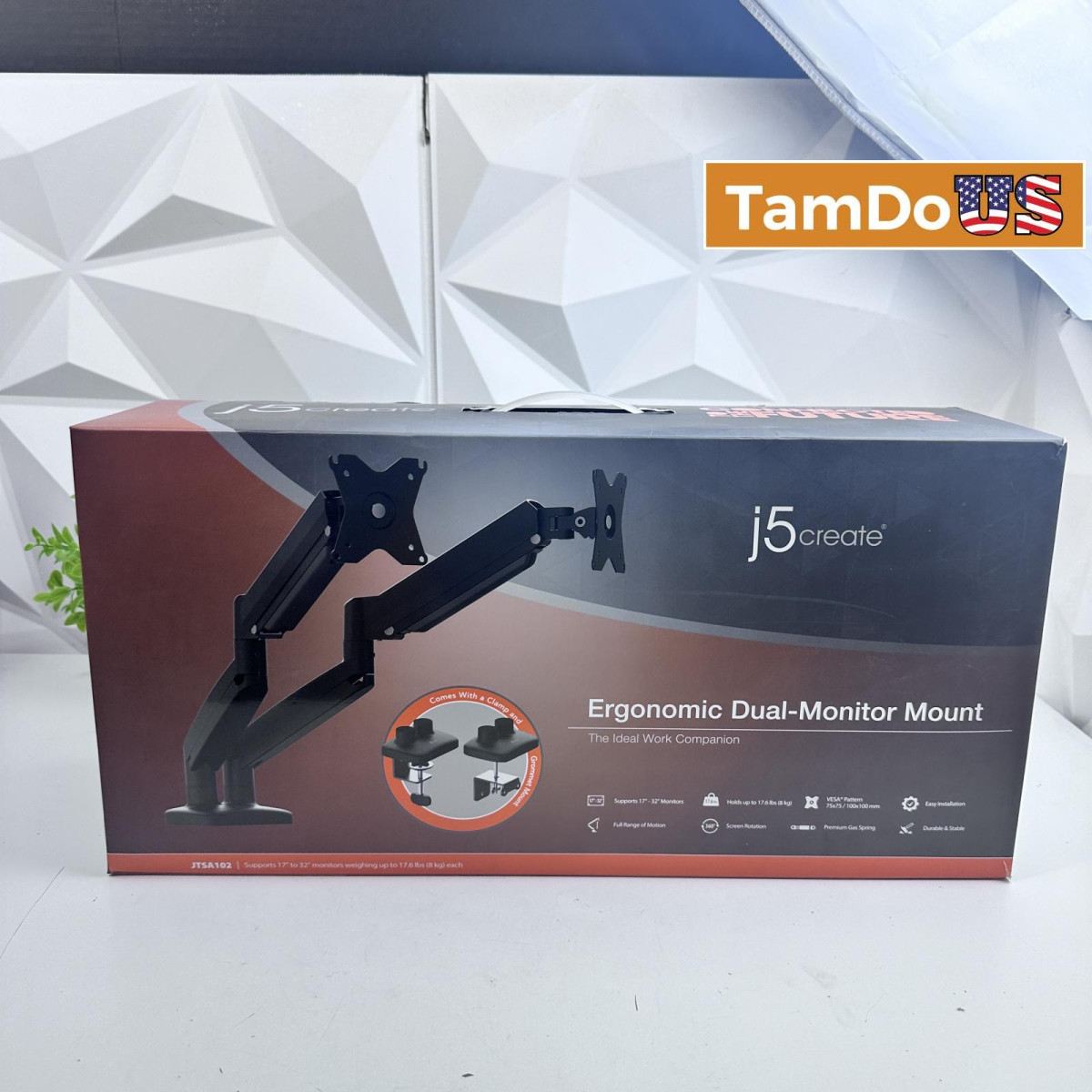 j5create JTSA102 Ergonomic Dual Monitor Mount Stand – Gas Spring Arm
