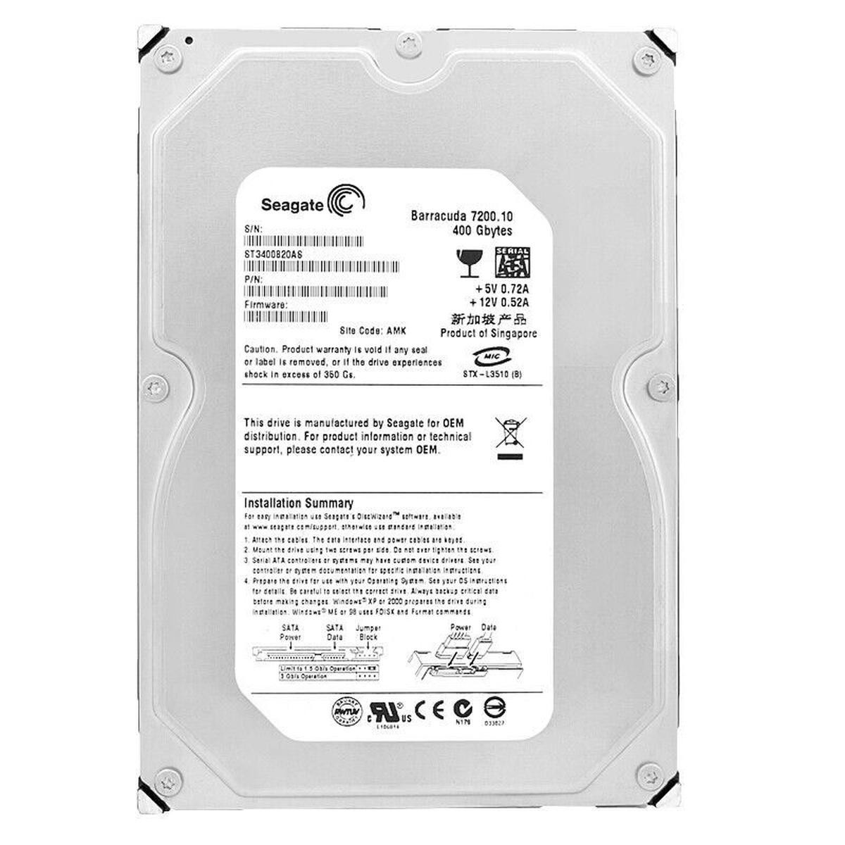 Seagate ST3400820AS HDD Hard Disk 3.5" SATA 400GB Computer Desktop DVR PC