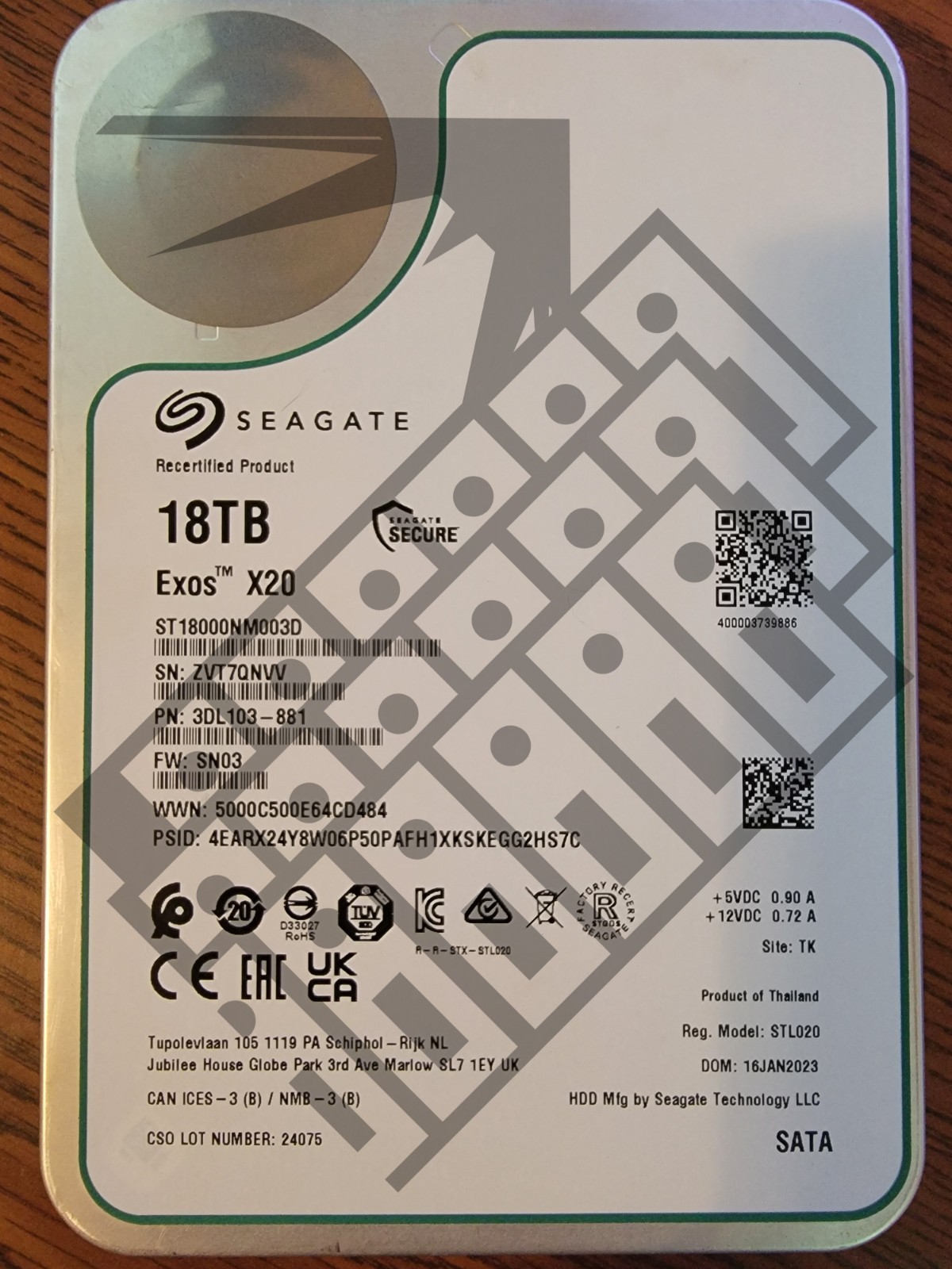 18TB Seagate Exos X20 Hard Drive 3.5 SATA III HDD Enterprise HDD