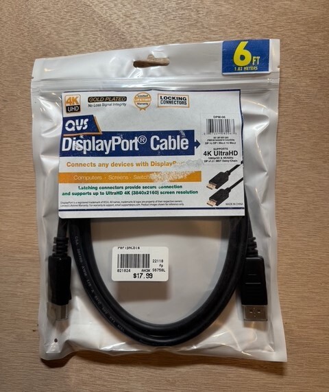 QVS DisplayPort Cable 4K Ultra HD DP To DP I MALE To MALE 
