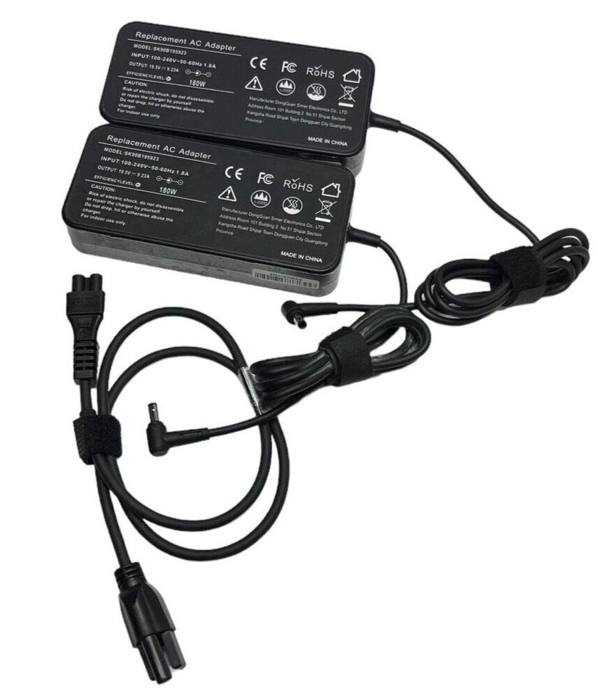 2-Pack 180W AC Adapter Charger for ASUS Gaming FX706HC 100–240V 50/60Hz 6.0mm Pi