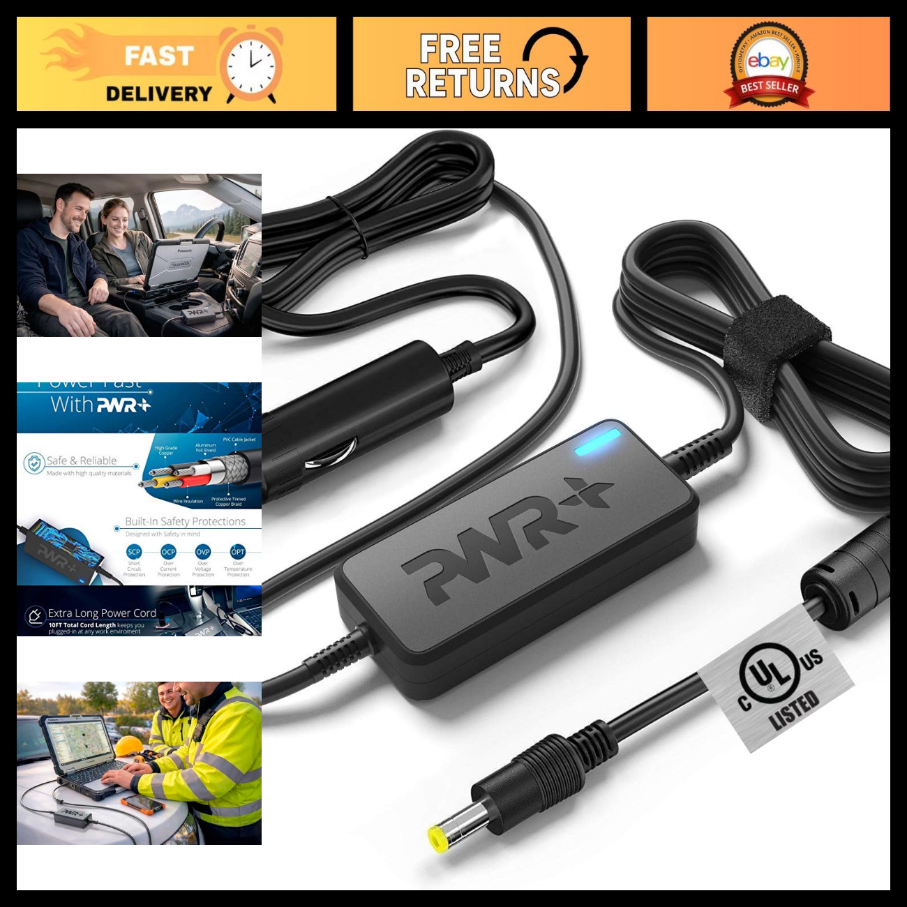 Universal Laptop Car Charger for Panasonic Toughbook CF Series - DC Adapter, UL