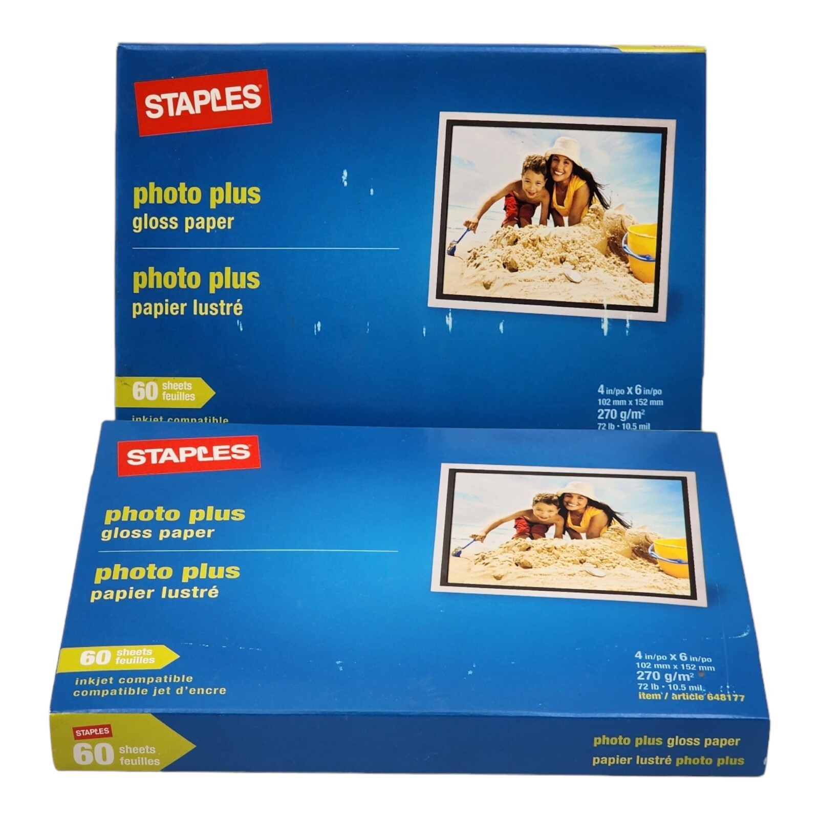 2 Staples Photo Plus Gloss Paper 4x6 - 60 Sheets Each Box New Old Stock & Sealed