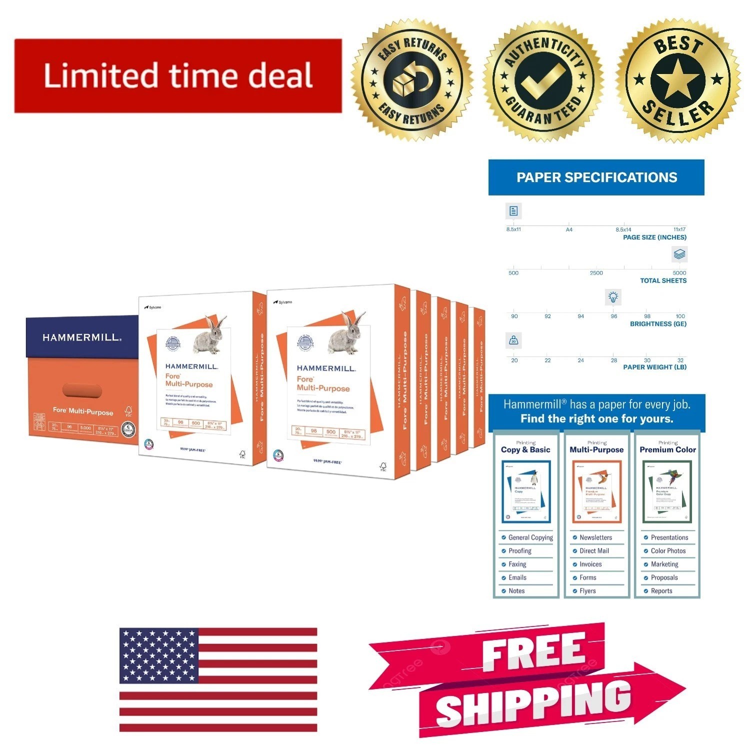 Fore 10 Ream Pack 20 lb Printer Paper - 8.5 x 11, Anti-Yellowing, Acid-Free