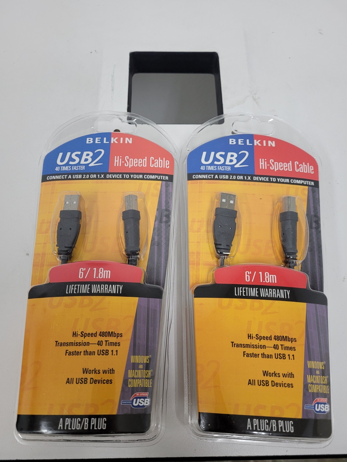 Lot of 2 Belkin USB2 Hi-Speed Cable  A Plug To B Plug 6 Feet 480 MBPS