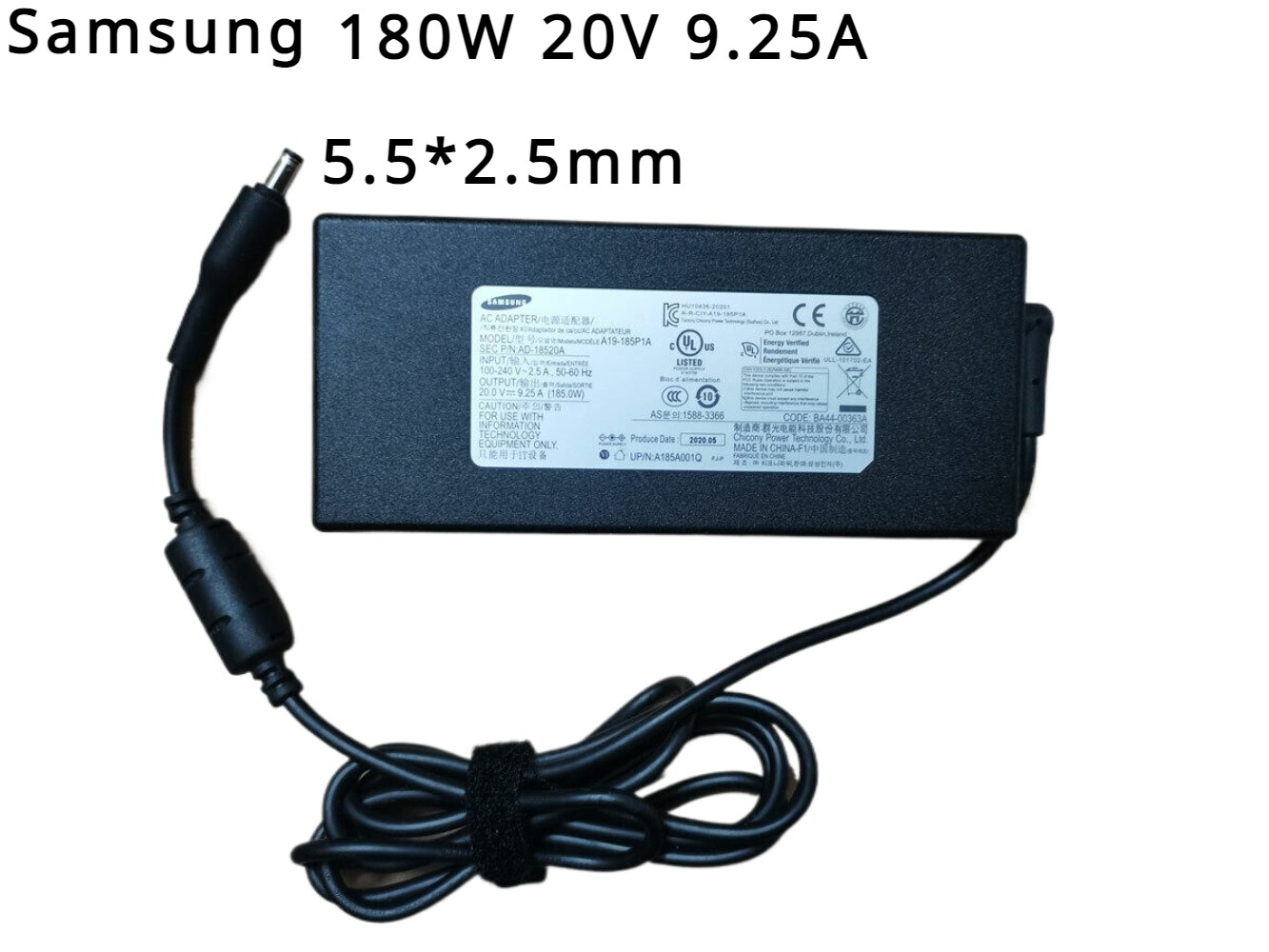 Original 185W Charger Samsung Odyssey NT850XCJ-XC71A 5.5*2.5mm Tip AC Adapter