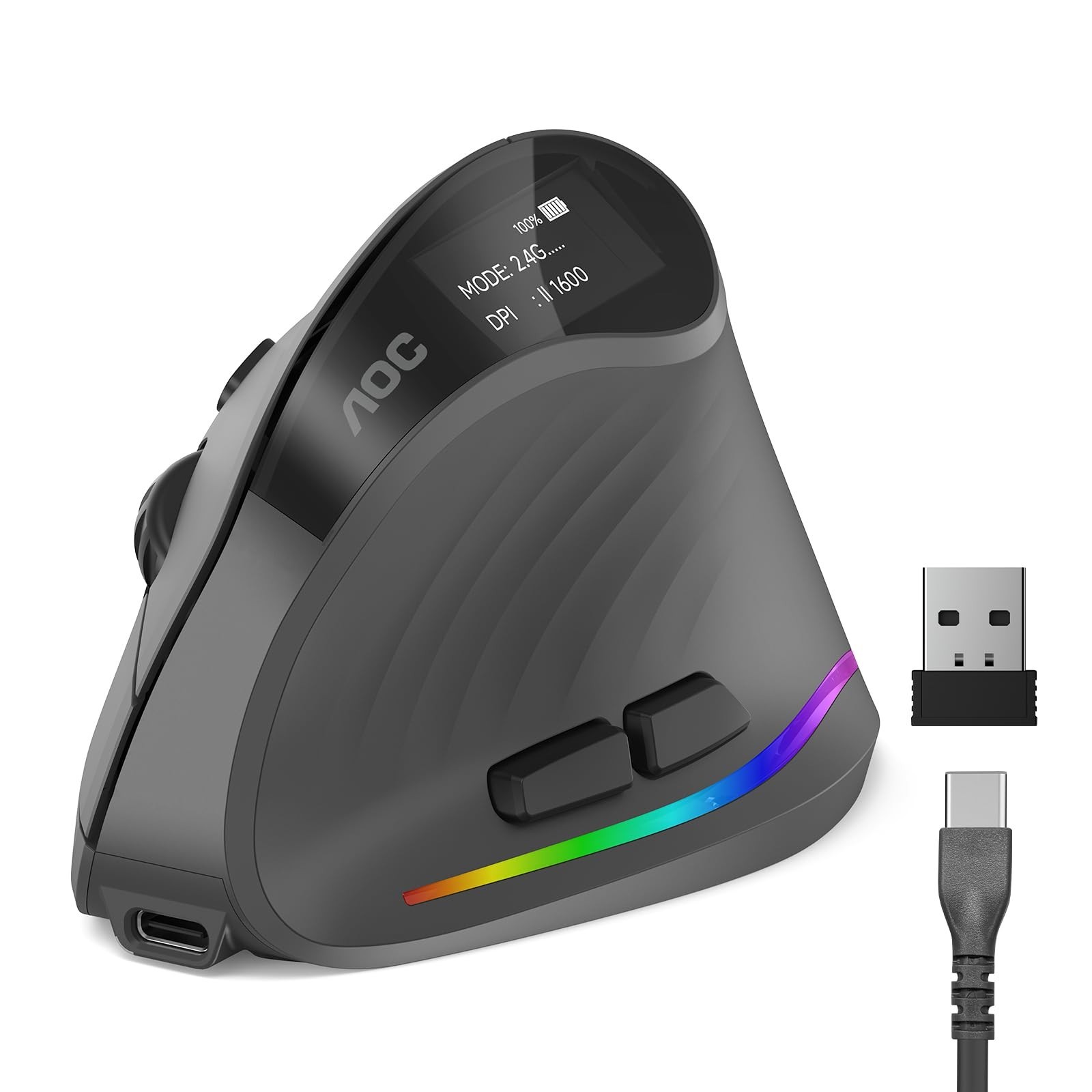 Ergonomic Wireless Bluetooth Vertical Mouse, 2.4GHz Rechargeable, Comfortable De