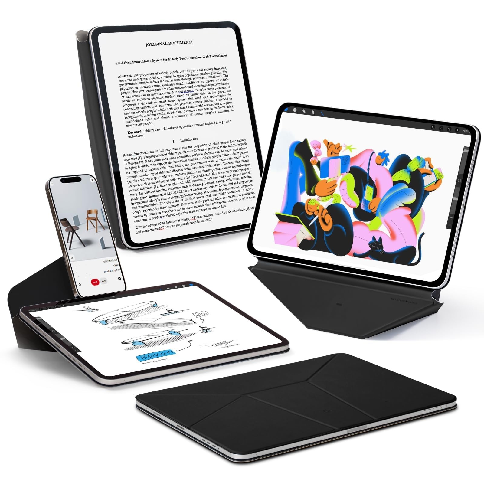 MOFT Dynamic Folio Case iPad Pro 12.9 4th 5th 6th Gen Black Multi-Angle Stand