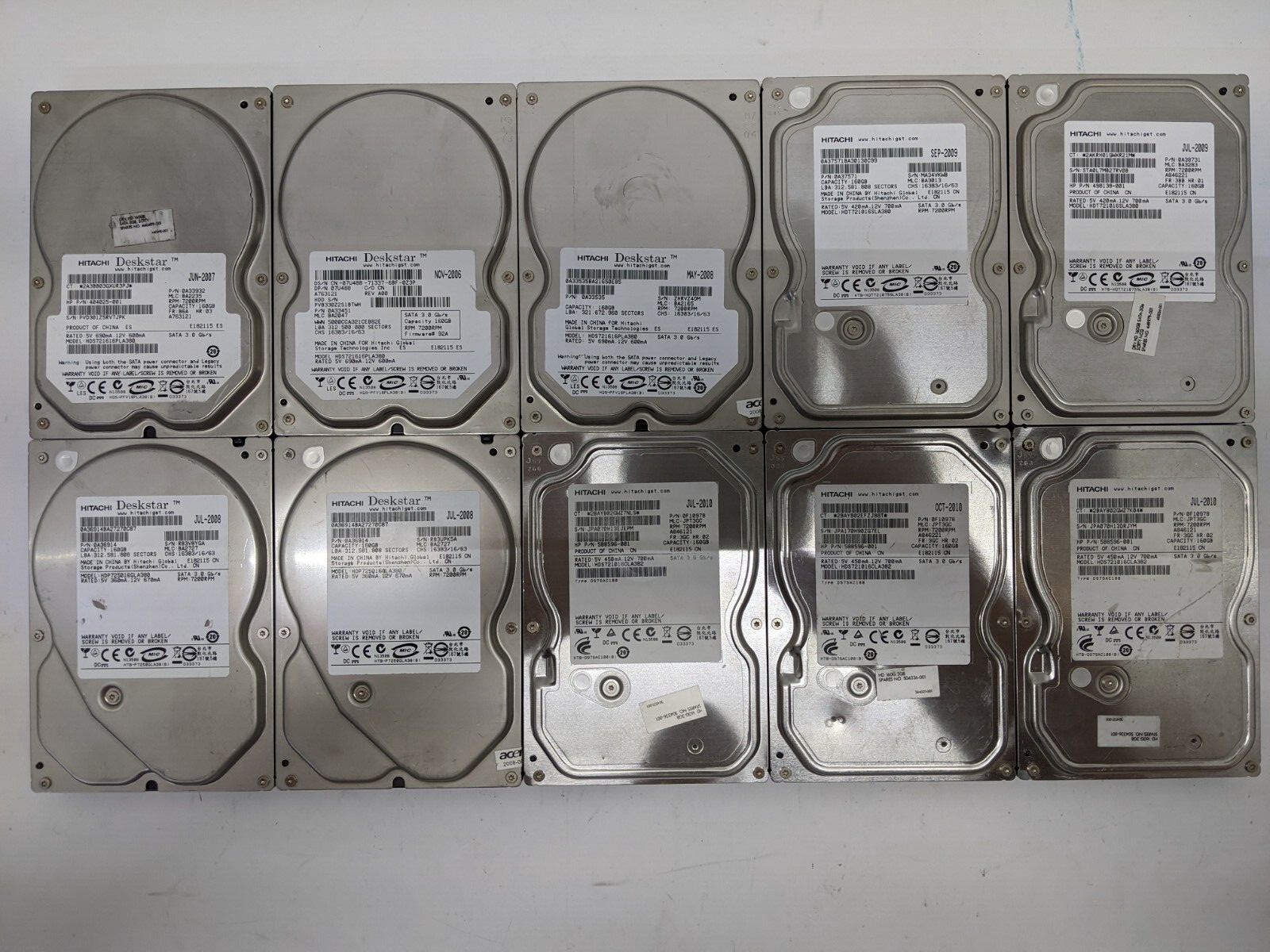 Lot of 10 Hitachi 160GB Hard Drives HDD Mixed Models