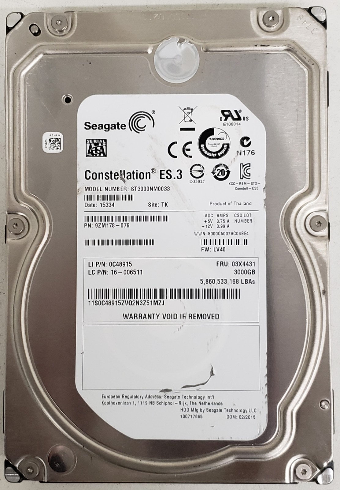 Seagate Constellation ES.3 ST3000NM0033 3TB 3.5" 6Gb/s SATA 7200RPM PN9ZM178-076