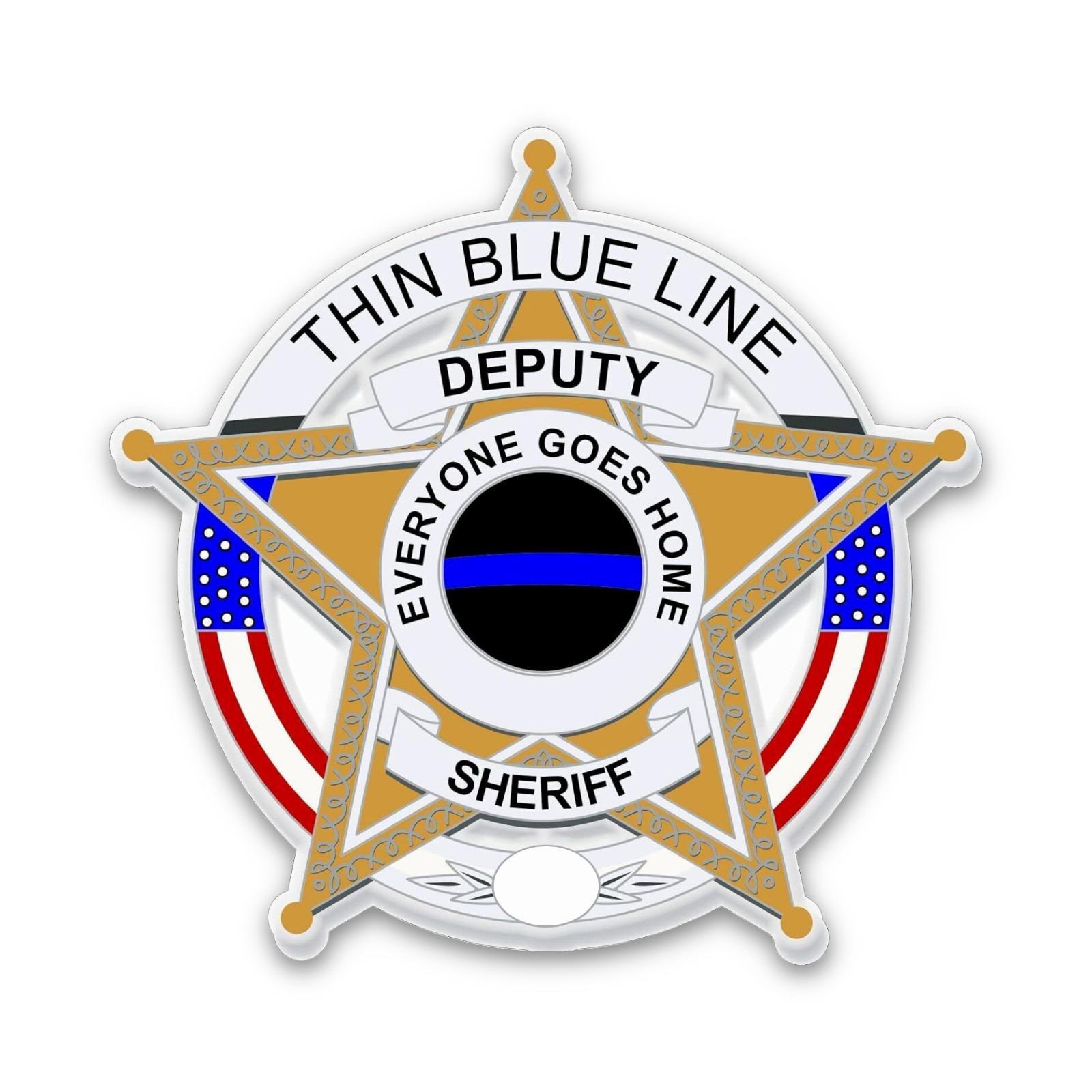 Sheriff Deputy Thin Blue Line Badge Sticker, Everyone Goes Home Waterproof Decal
