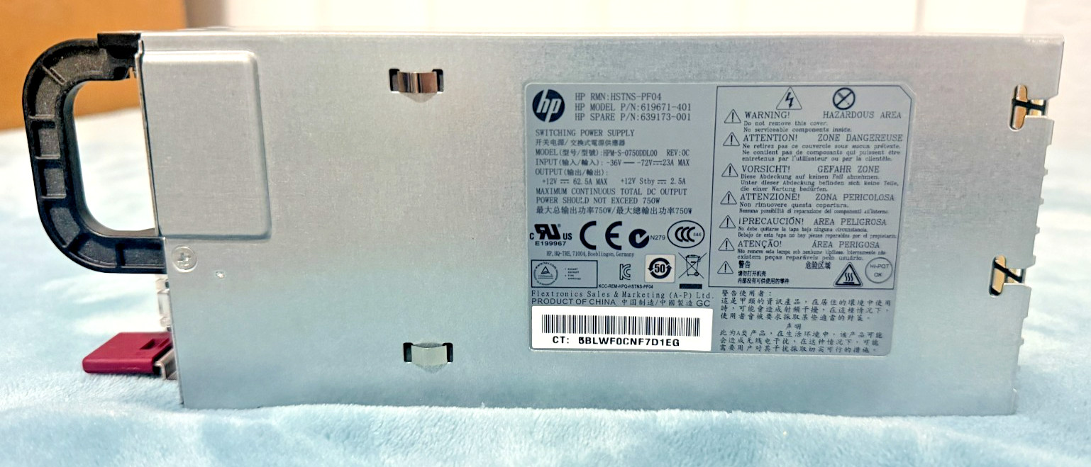 HP Server PS 639173-001 HSTNS-PF04 750Watts 48VDC Slot Hot Swap 619671-401
