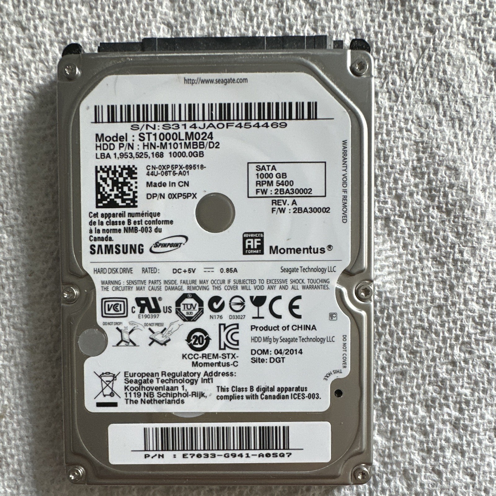 Seagate Samsung Momentus ST1000LM024 1TB 2.5" SATA Laptop Hard Drive HDD 5400RPM