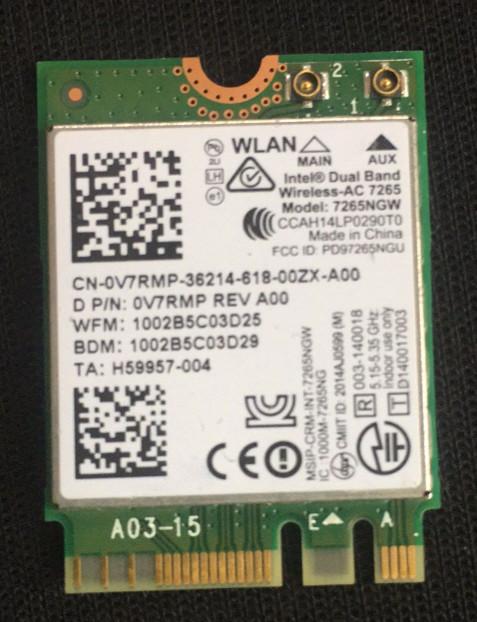 Dell V7RMP 0V7RMP Intel Wireless 7265NGW 802.11ac WLAN WiFi Bluetooth 4.0 Card