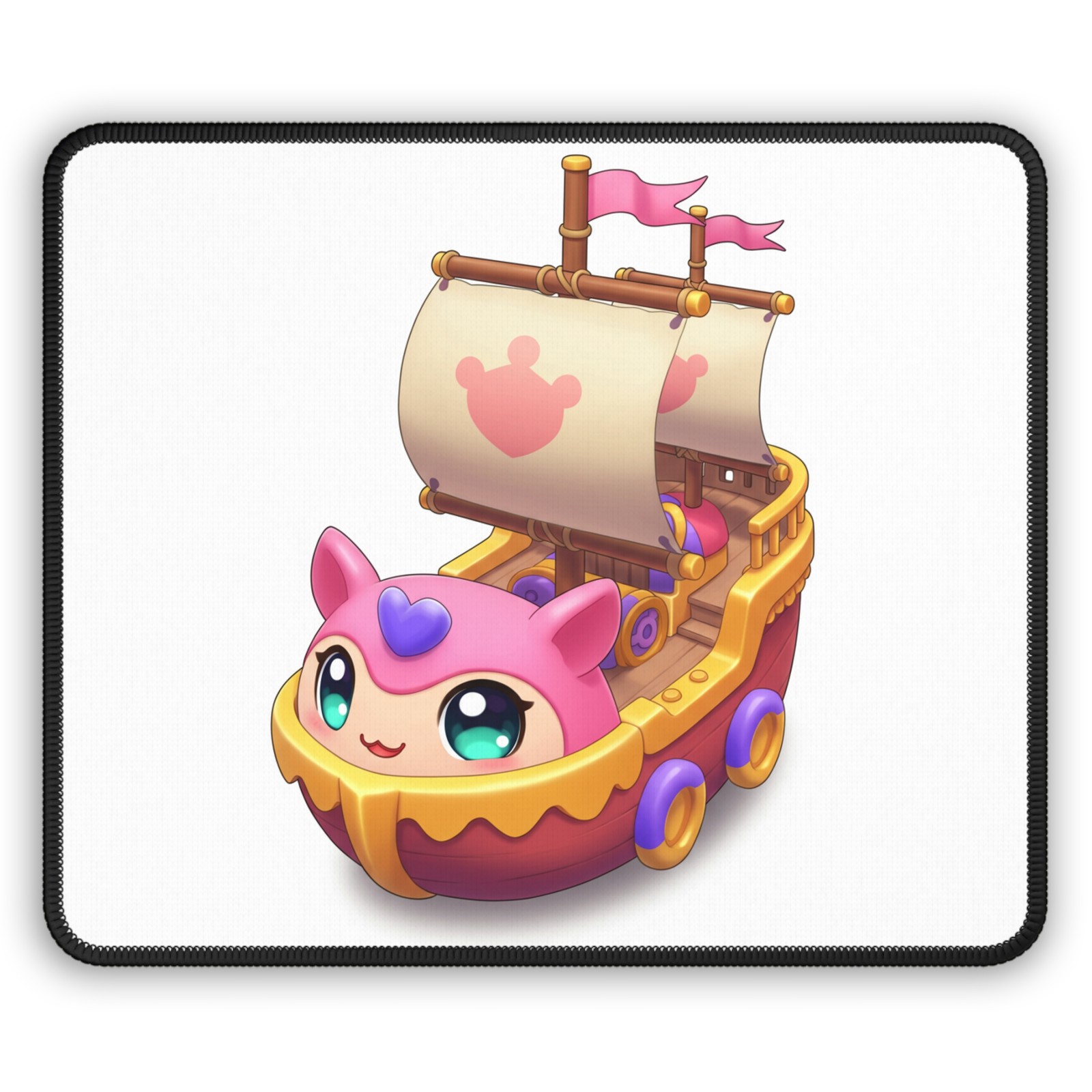 Cute Cat Pirate Ship Gaming Mouse Pad | Kawaii Sailboat Desk Mat