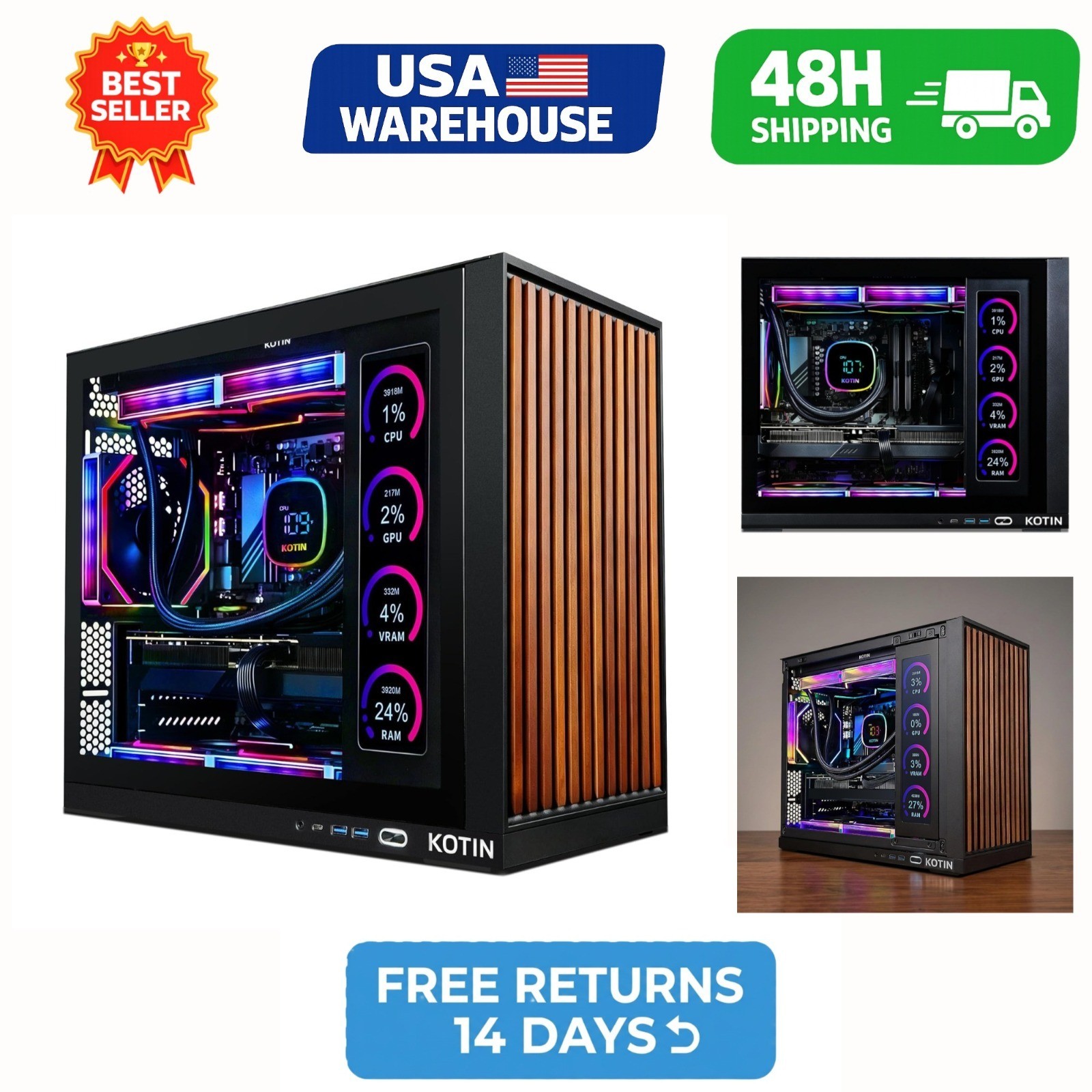 KOTIN Gaming PC RTX 5070 12GB Ryzen 7 9700X 32GB DDR5 1TB NVMe SSD