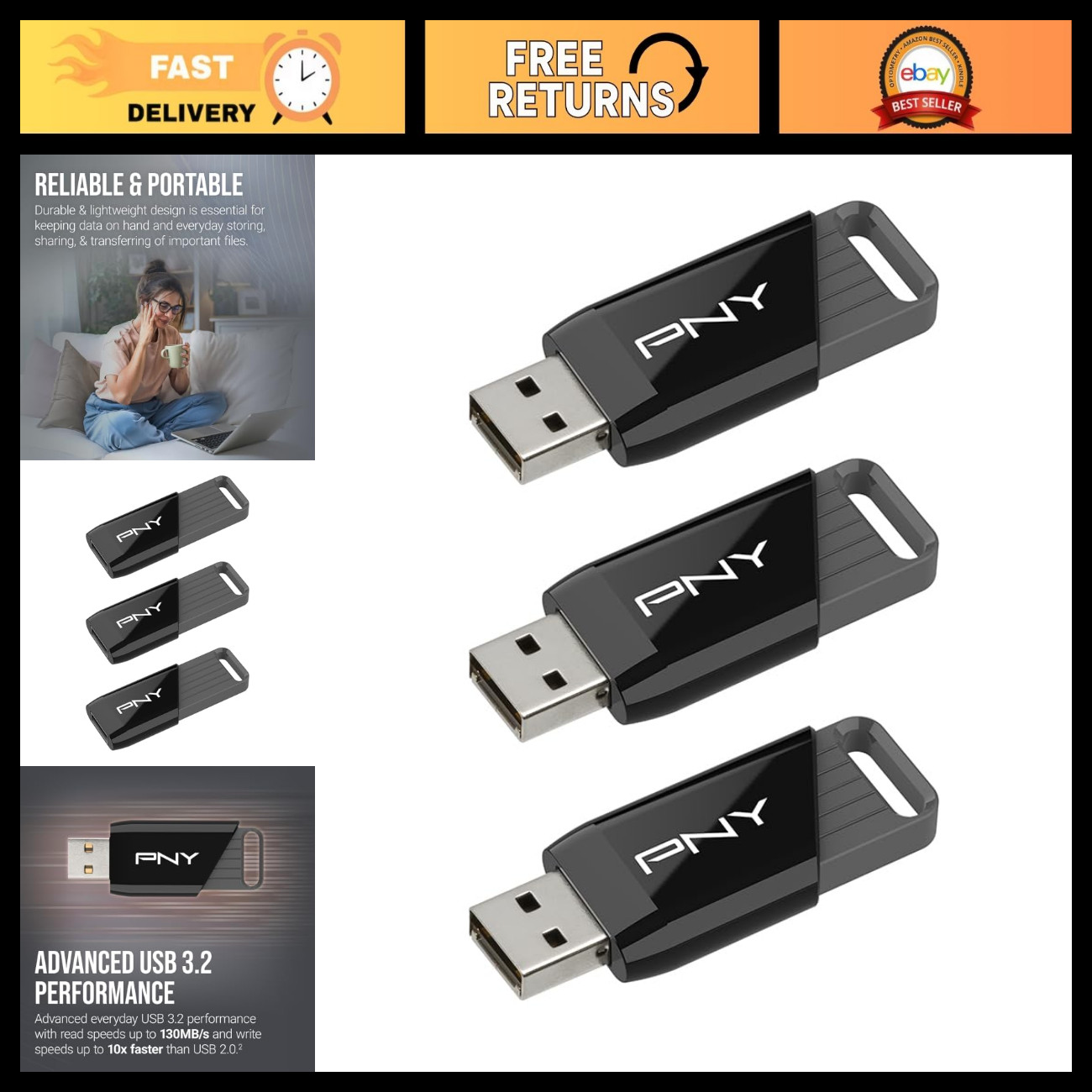 64GB USB 3.2 Flash Drive - High-Speed Data Storage, 3-Pack, Portable & Reliable