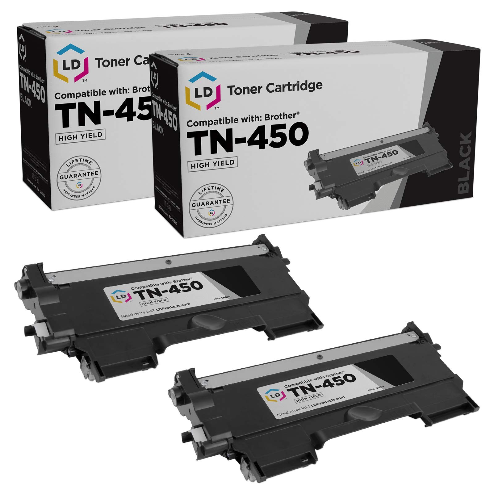 LD 2pk for Brother TN450 HY Toner DCP MFC Intellifax Printers 2840 2940 TN-450
