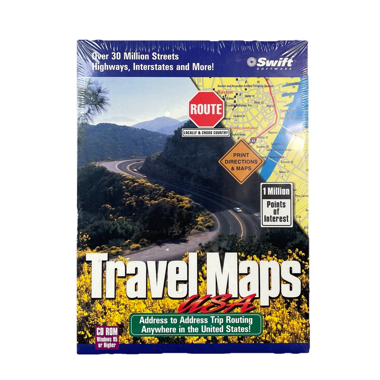 Swift Cosmi Travel Maps USA CD ROM Windows 95 Trip Routing Vintage Software