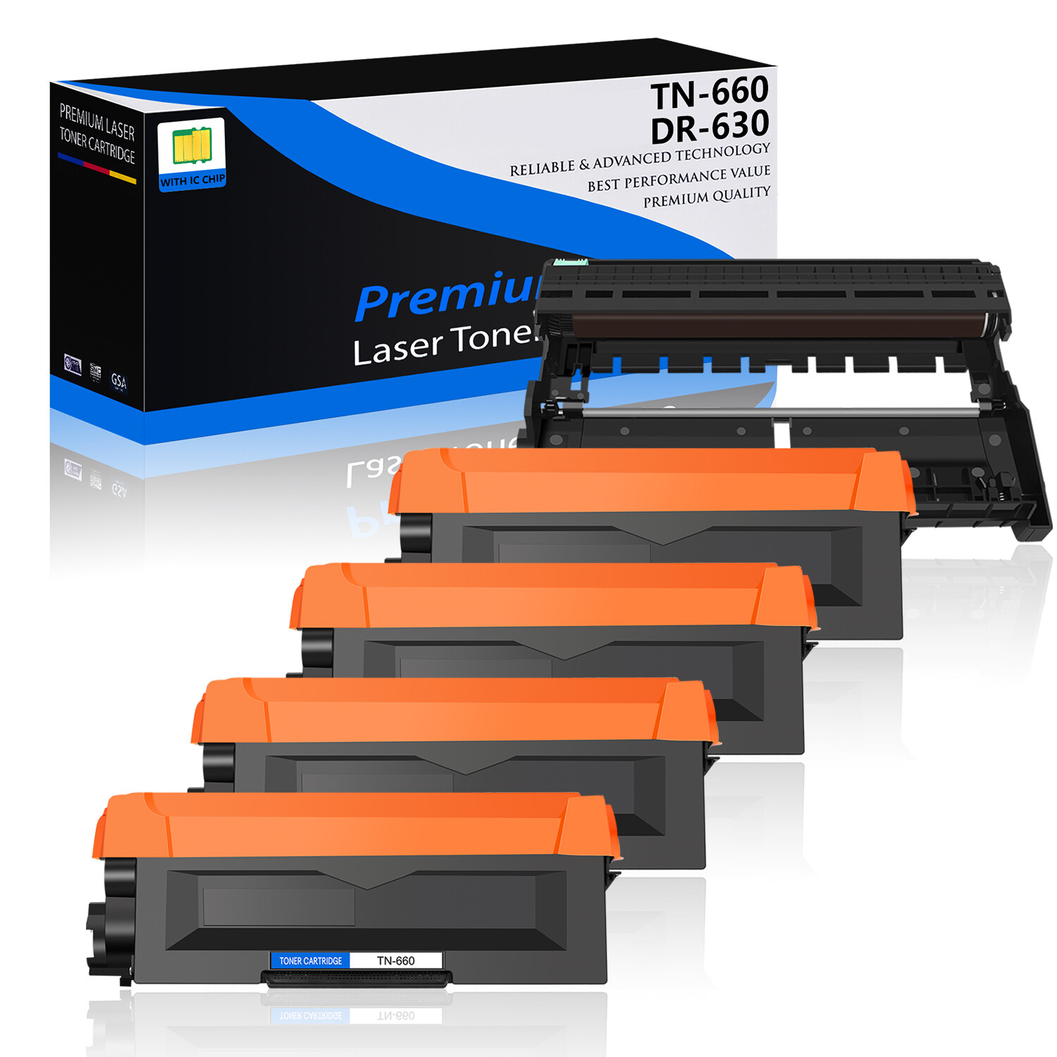 1PK DR630 Drum + 4PK Black TN660 Toner Set for Brother MFC-L2680W MFC-L2685DW