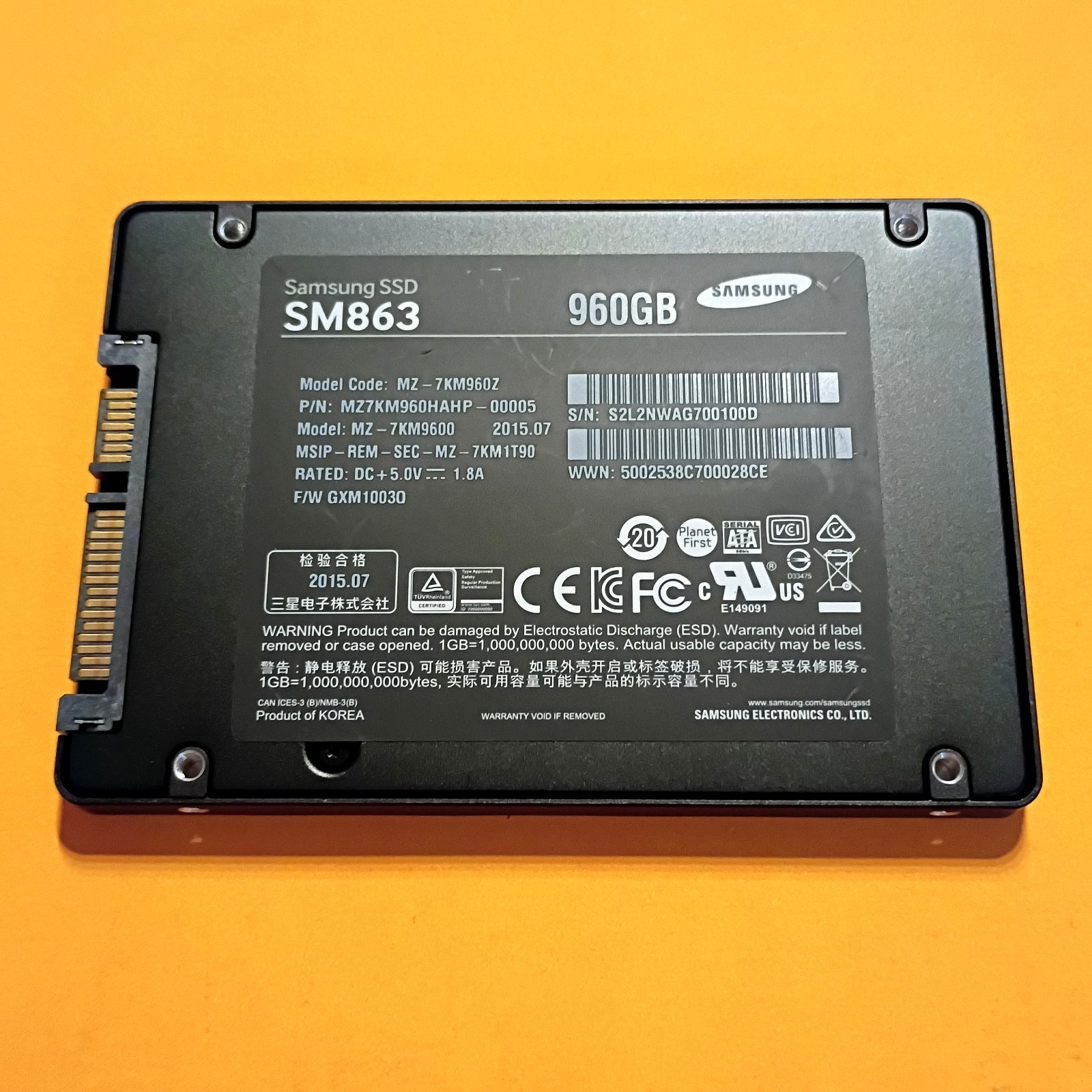 960GB SAMSUNG SM863 2.5" SSD MZ-7KM9600 - [53.8K Hours] 99% Health - TESTED✅