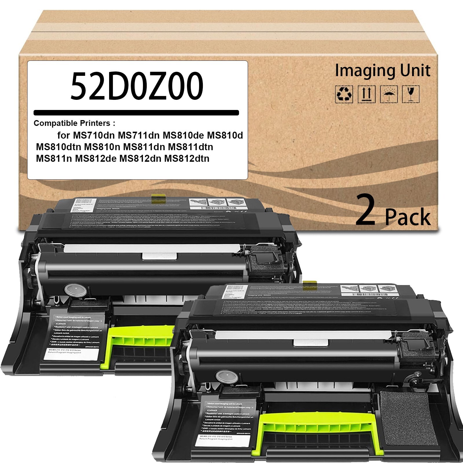 2 Pack  520Z 52D0Z00 Imaging Unit for MS710 MS810 Drum Unit Works for MS710dn